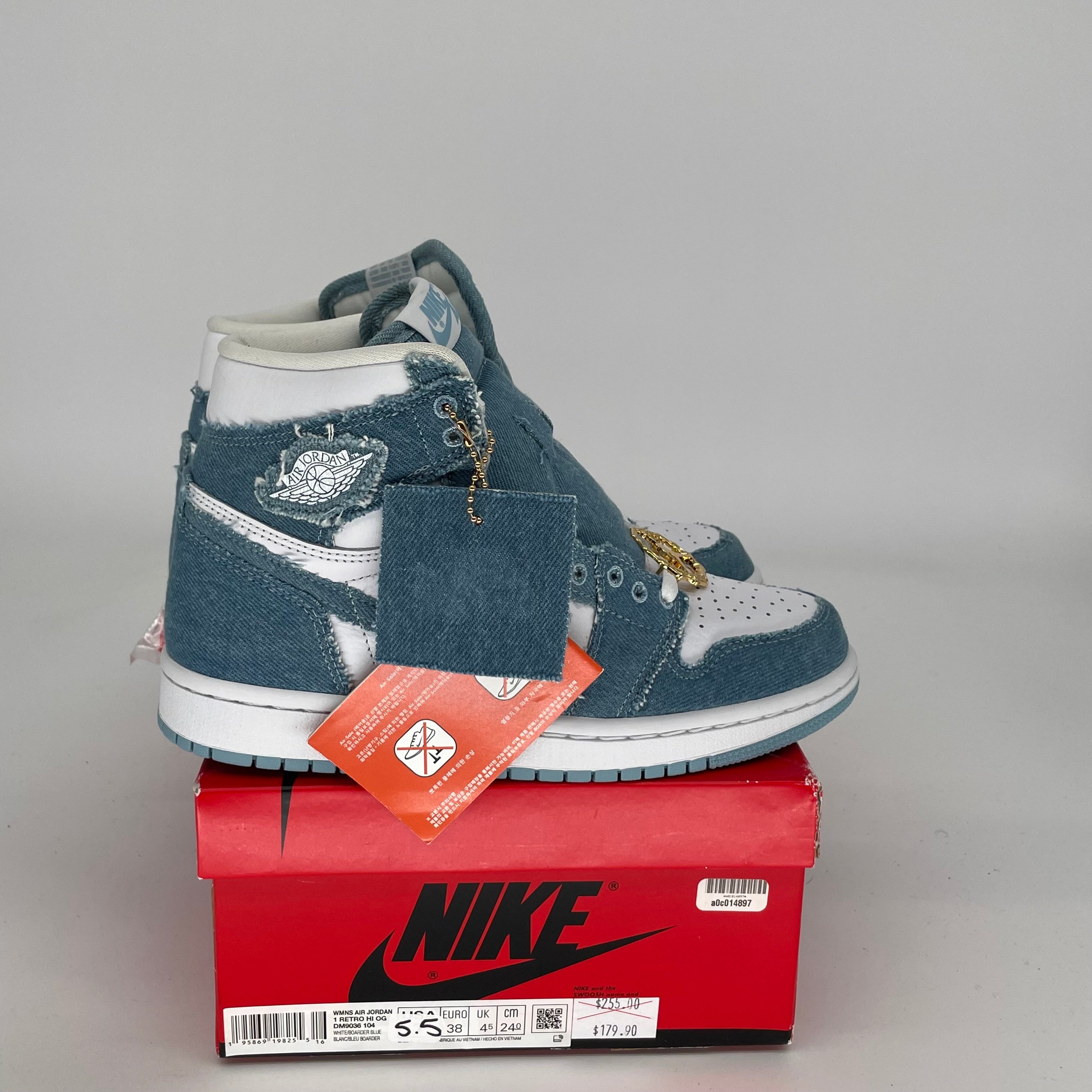 AIR JORDAN 1 DENIM WOMEN'S SNEAKERS SIZE 5.5/7W - DM9036-104 | Retro High-Top Basketball Shoes for Women, Streetwear Fashion & Casual Wear