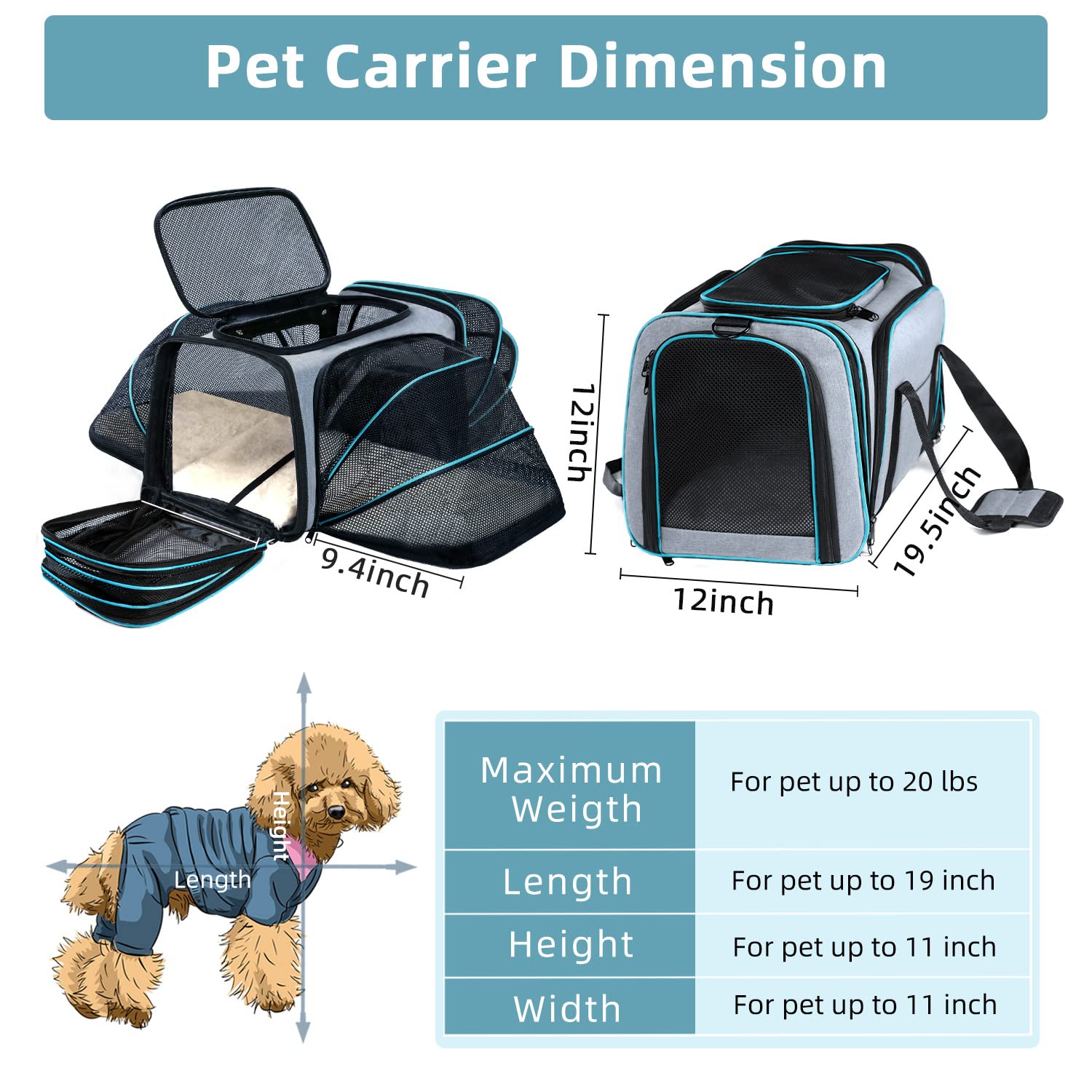 TSA Approved Expandable Pet Carrier for Cats & Dogs - Travel & Home Use