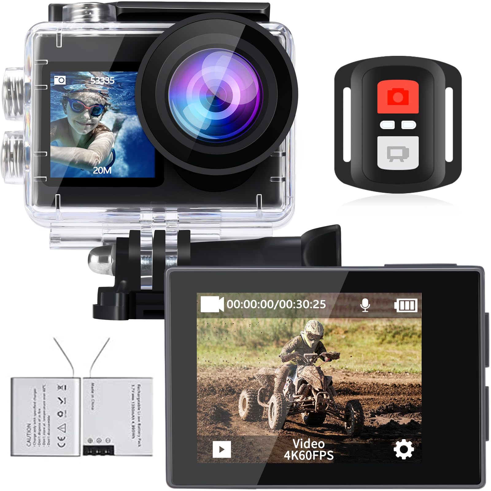 ICE FOX 4K Action Camera - Waterproof 40M Underwater Camera with External Mic, 20MP Ultra HD, 170° Wide Angle, WiFi, Stabilization, Dual 1350mAh Batteries - Perfect for Diving, Surfing, Skiing & Adventure Sports