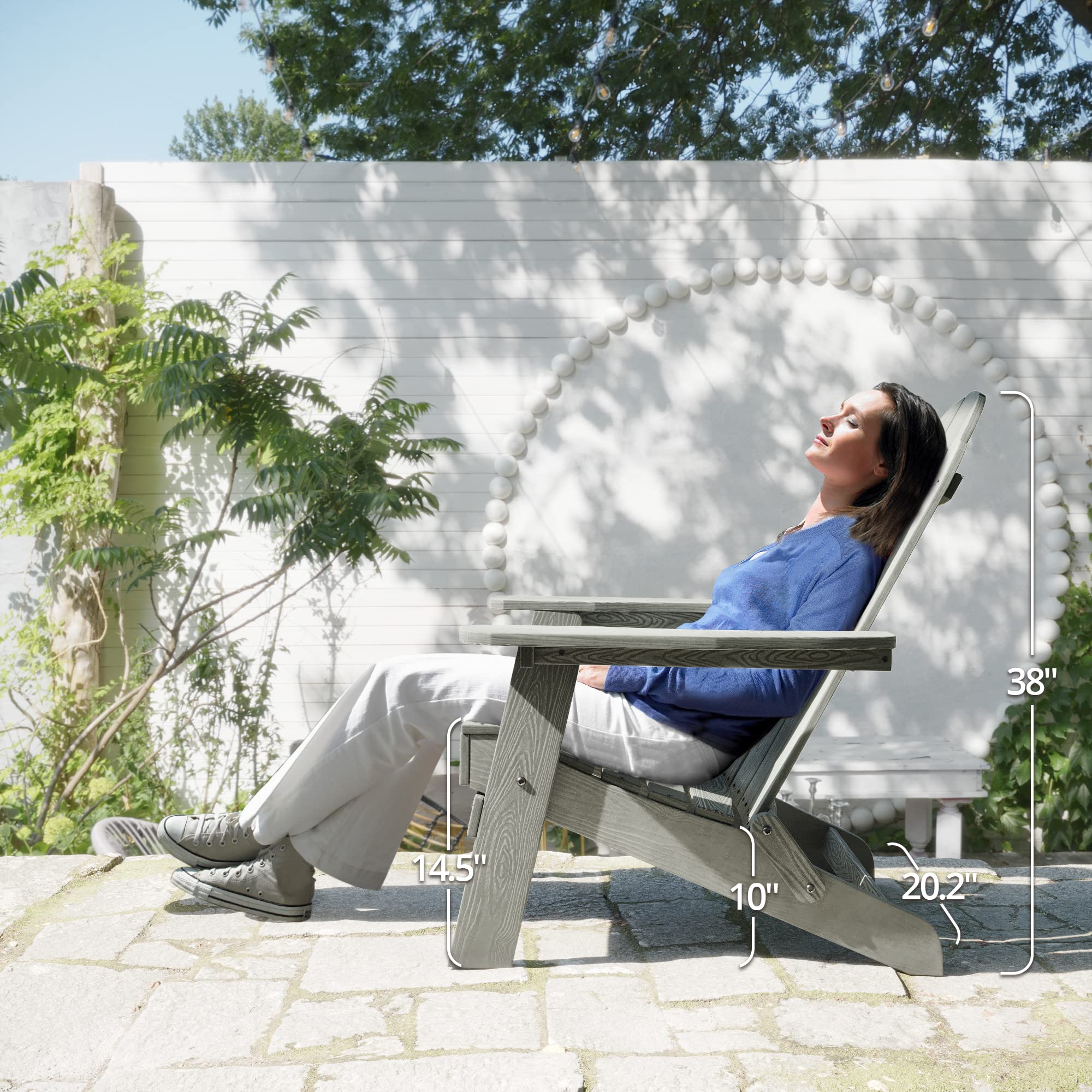 LUE BONA 6-Piece Folding Adirondack Chair Set - Gray HDPE Weather-Resistant Outdoor Patio Chairs with Cup Holder for Fire Pit, Backyard, Poolside & Garden Relaxation