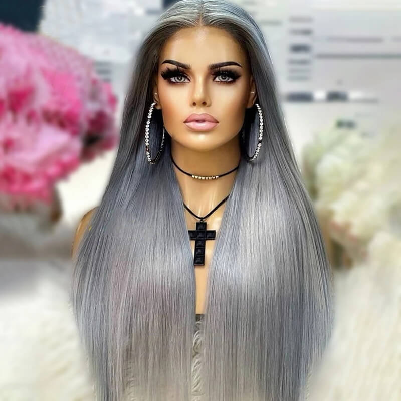 Eullair #613 Blonde Lavender Purple Pink Grey Straight Human Hair Wig with 13x4 Transparent Lace Frontal for Women | Perfect for Cosplay, Daily Wear & Special Occasions