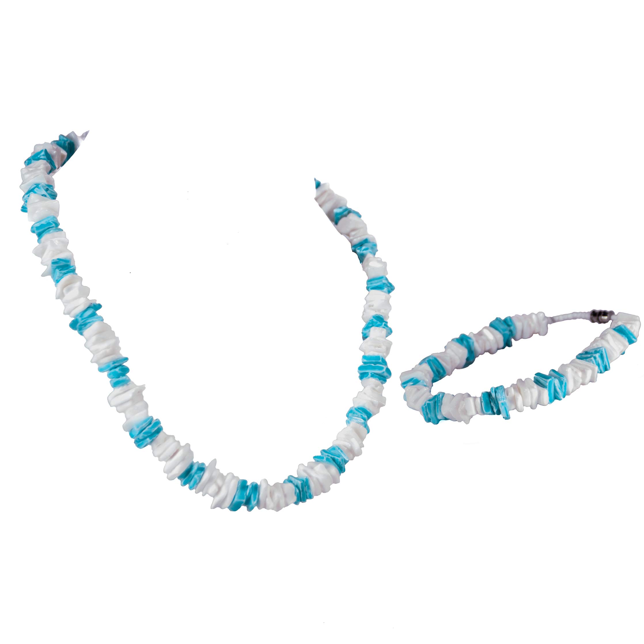 BlueRica Puka Shell Chips Necklace & Anklet Set - Natural Beach Shell Jewelry for Women, Boho Style Layered Necklace and Anklet Combo (Multi Color) - Perfect for Summer Vacations, Beach Parties and Boho Fashion Accessories