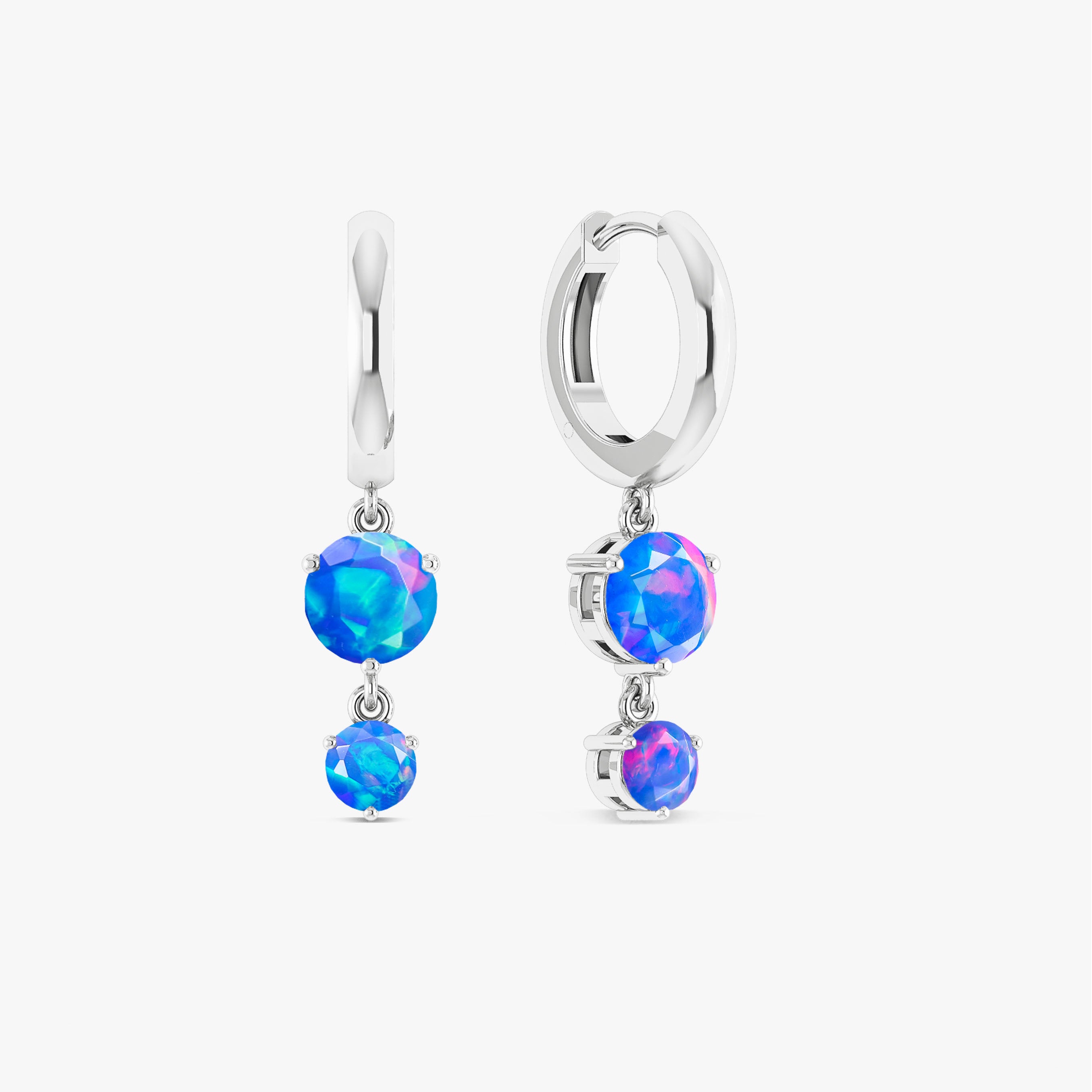 2 Round Stone Natural Blue Opal Drop Hoop Earrings for Women - Dainty Boho Jewelry Gift for Birthday, Wedding & Everyday Wear