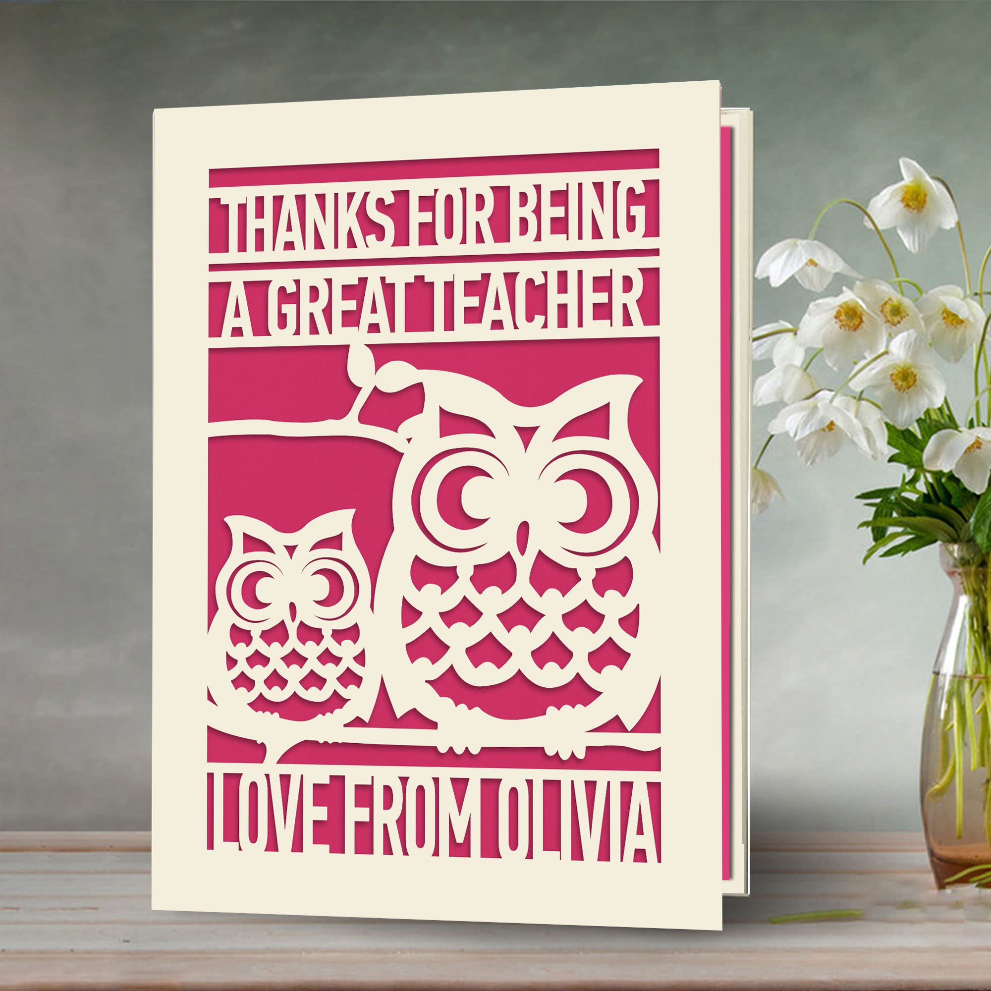 Personalized Teacher Thank You Card - Custom Appreciation Gift for Teachers, Nursery Assistants, Tutors, Professors & Mentors - Laser Cut Paper Card with Envelope - Perfect for Graduation, Retirement & Teacher Appreciation Day