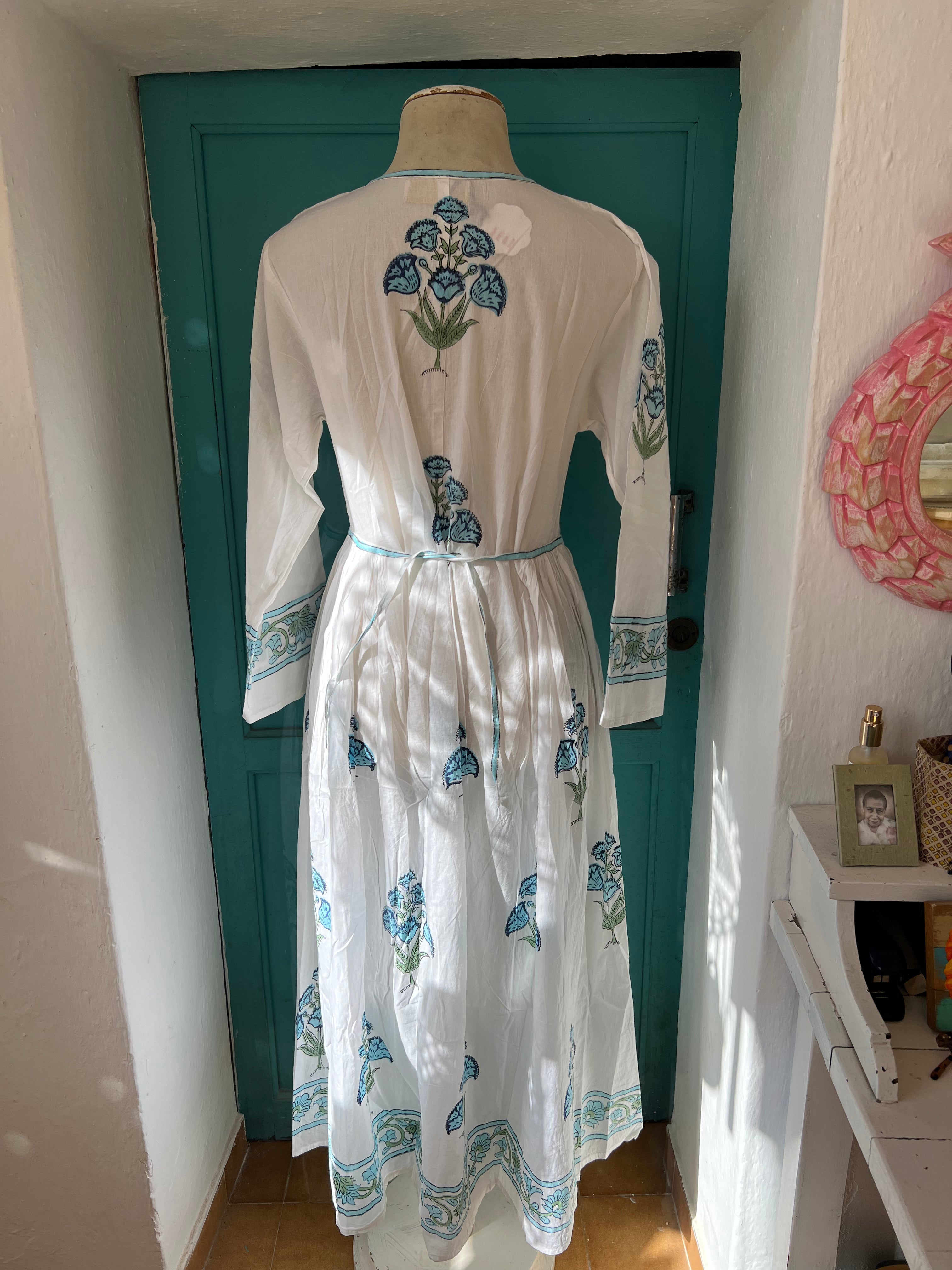 Exquisite Mughal Style Turquoise Block Print Dress – Elegant Ethnic Wear for Festivals, Weddings & Cultural Events