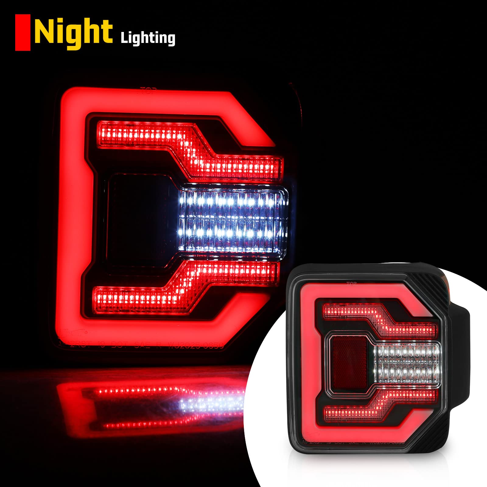 2018-2024 Jeep Wrangler JL LED Tail Lights with Sequential Turn Signal - Clear Lens Replacement Taillight Assembly (1 Pair) - Perfect for Off-Roading & Night Driving