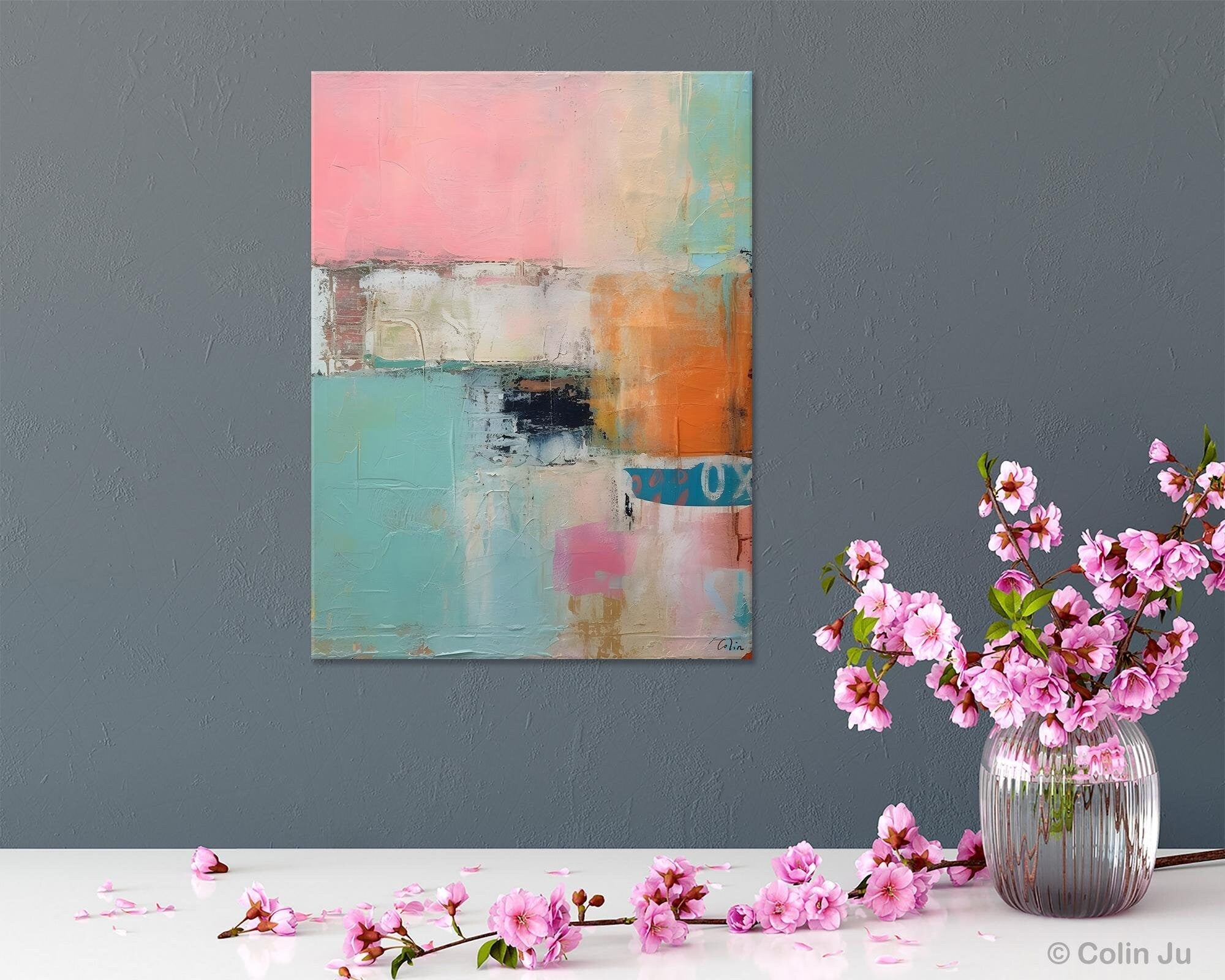 Large Modern Canvas Wall Art for Dining Room - Handmade Acrylic Abstract Painting - Contemporary Home Decor for Living Room & Office