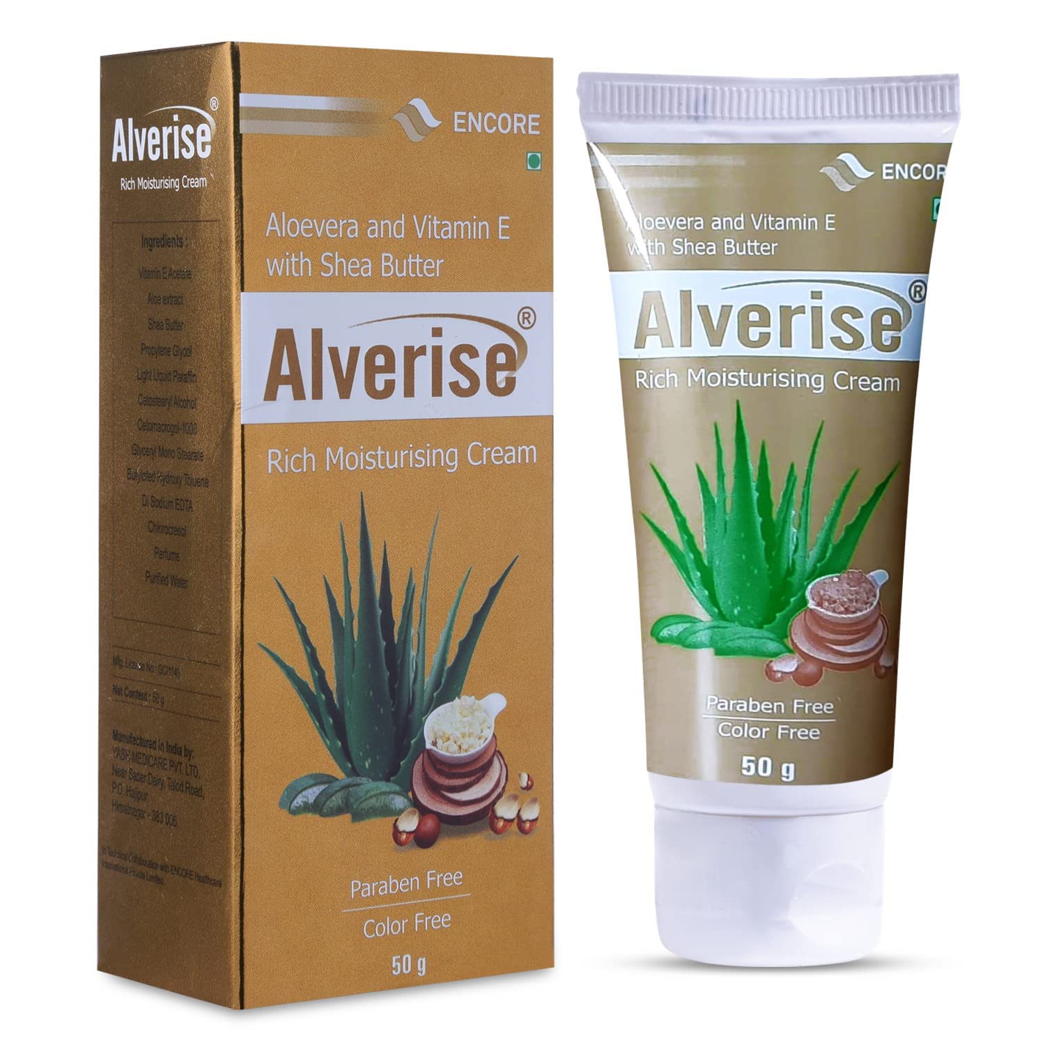 Alverise Cream Moisturizer for Face & Body - Hydrating Aloe Vera, Vitamin E & Shea Butter Cream for Sensitive & Dry Skin - Paraben-Free, Color-Free, Non-Greasy Formula - 50gm | Perfect for Daily Skincare Routine & Post-Sun Care
