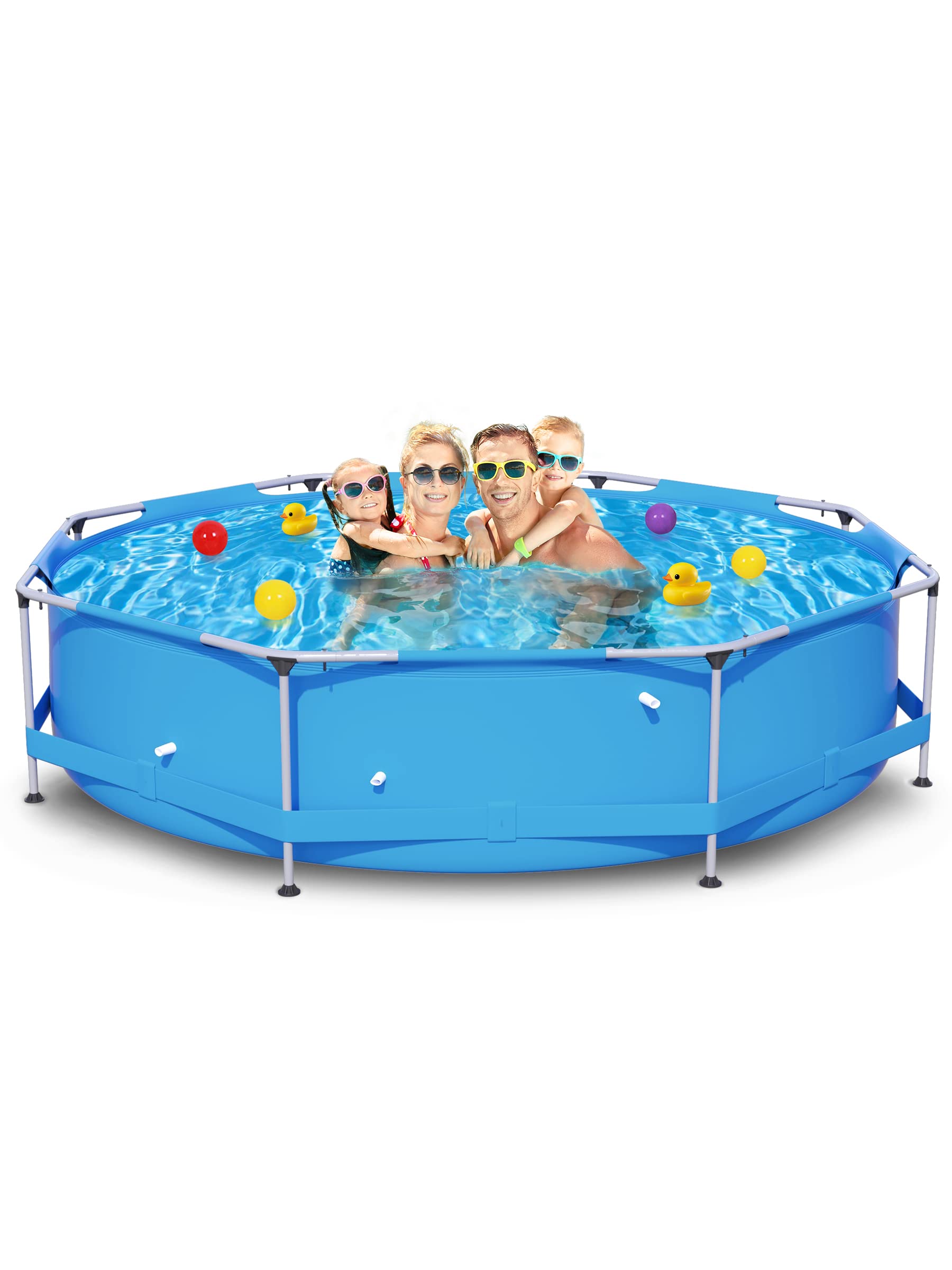 JINLLY 10FT x 30In Above Ground Swimming Pool - Durable Outdoor Metal Frame Round Pool for Adults & Family - Easy Set Portable Backyard Pool (Filter Pump Not Included) - Perfect for Summer Parties, Exercise & Relaxation