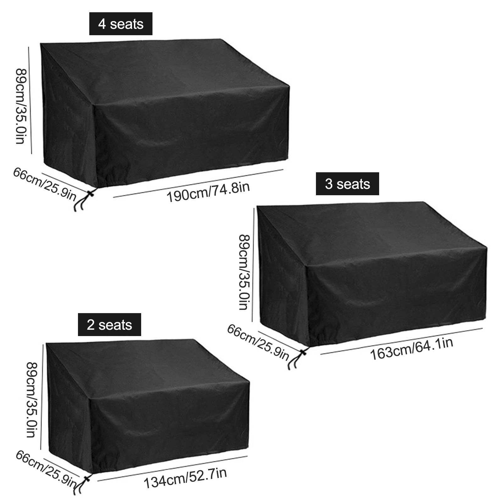Waterproof 3-Piece Outdoor Patio Furniture Covers - Heavy Duty Oxford Fabric Garden Bench Seat Protector (64 x 26 x 35 Inches) for All-Weather Protection - Perfect for Patio, Deck, Lawn & Backyard Furniture