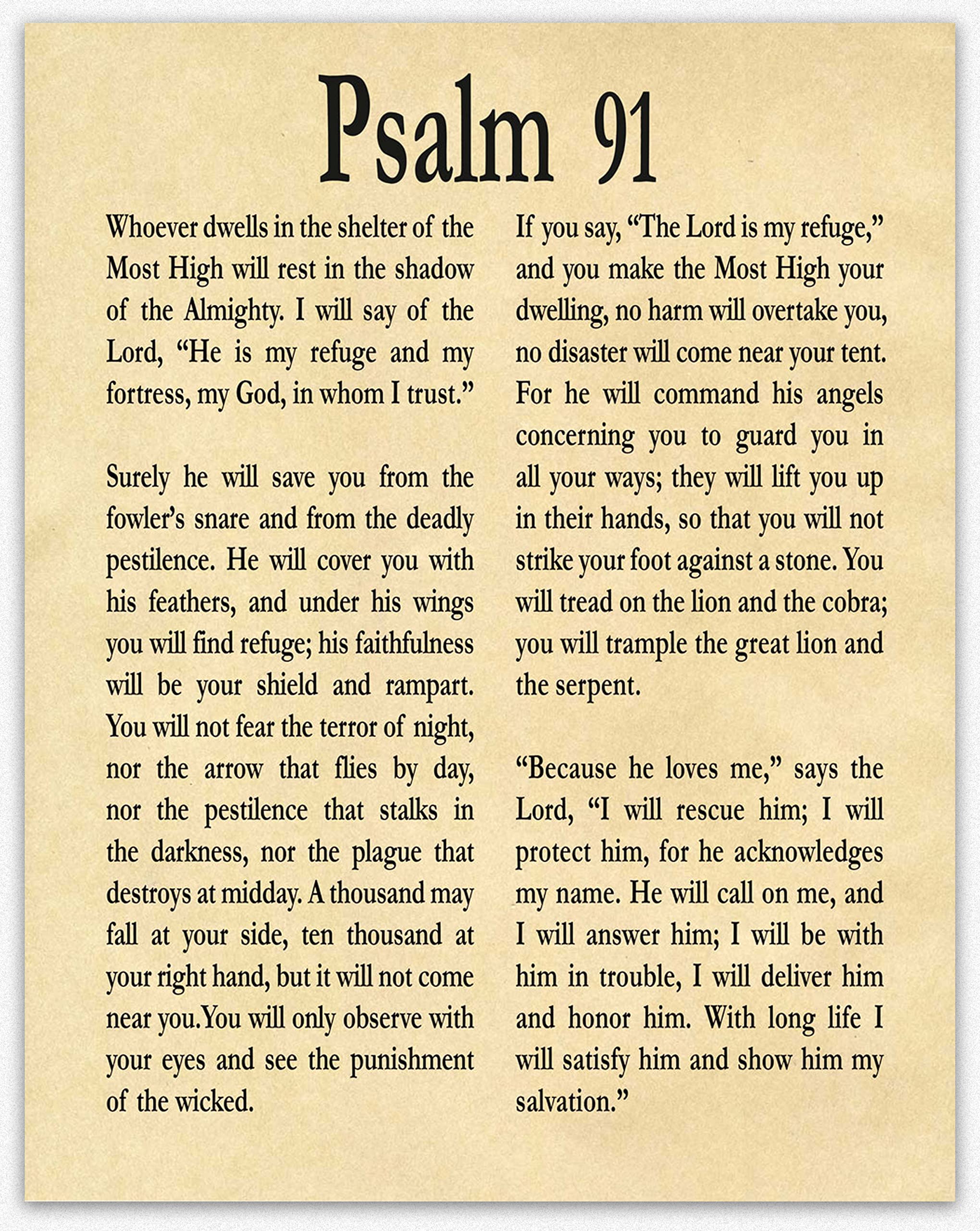 Psalm 91 Wall Art - Inspirational Bible Verse Scripture Print for Home & Office Decor (13x19 Parchment) | Christian Religious Gift for Men & Women | Perfect for Living Room, Bedroom or Church Wall Decor