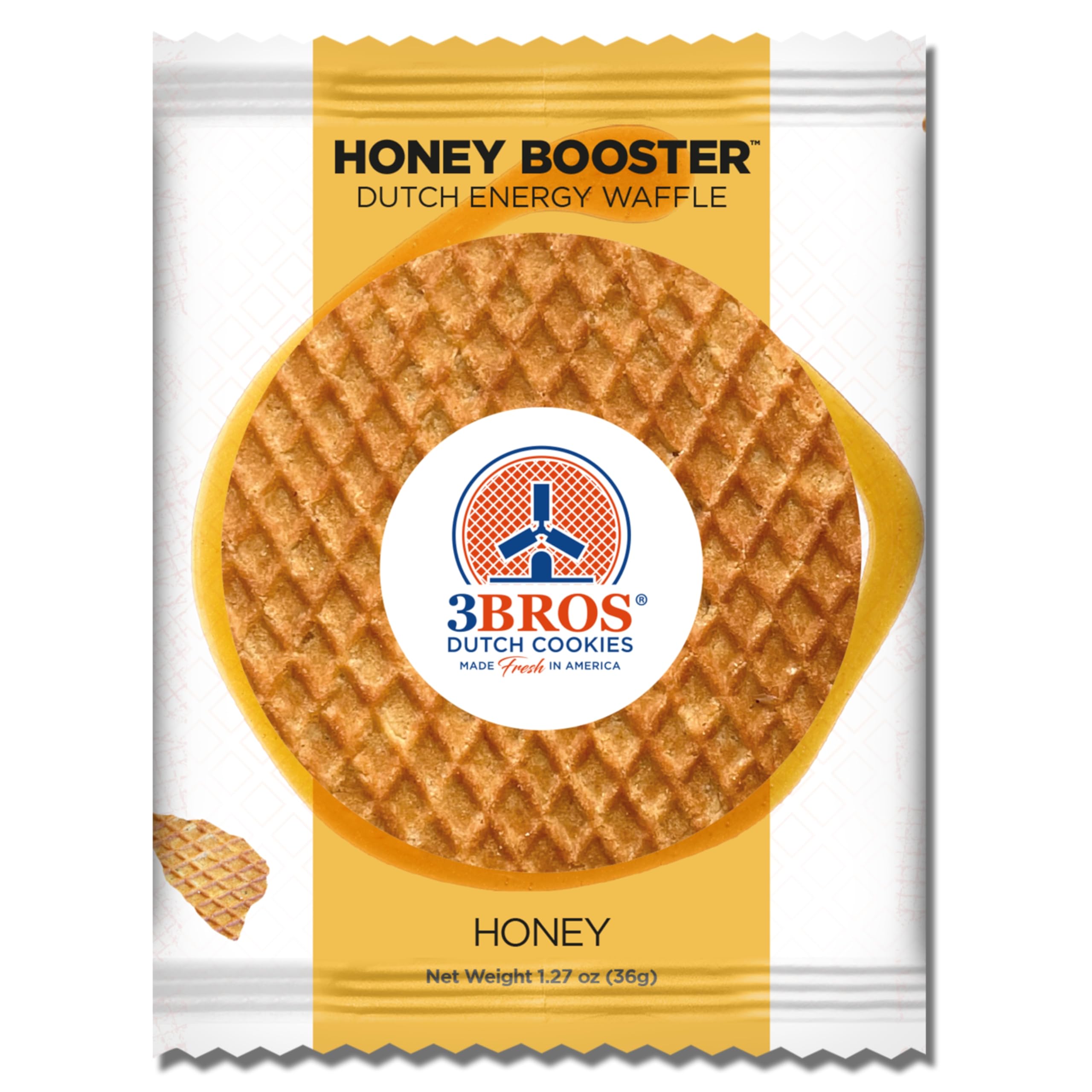 Original Dutch Honey Energy Waffles - Individually Wrapped Stroopwafels - Box of 20 - Perfect for Hiking & Office Snacks