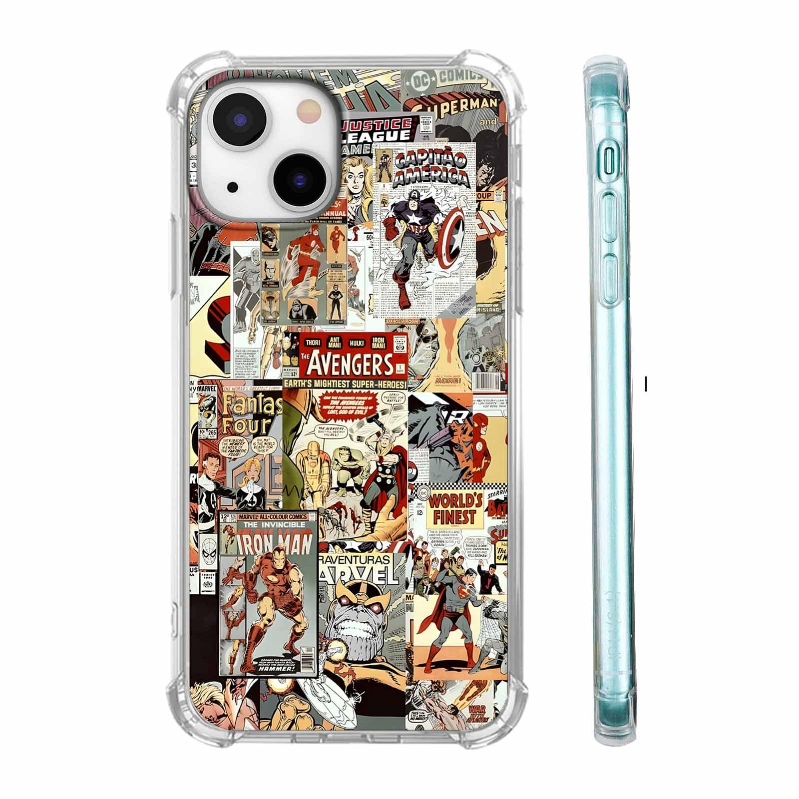 Superhero Design iPhone 15 Case - Cartoon Comic Pop Culture Art Collage Clear TPU Bumper Cover for 6.1
