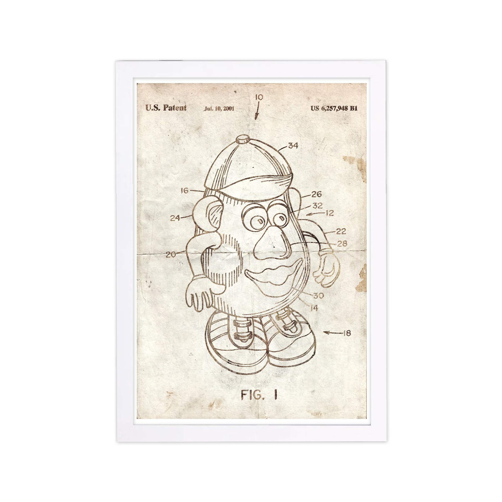 Wynwood Studio Symbols and Objects Framed Wall Art Print - Mr Potato 2001 Parchment - 13x19 Inches Brown & White Home Decor - Perfect for Living Room, Bedroom or Office Wall Decoration