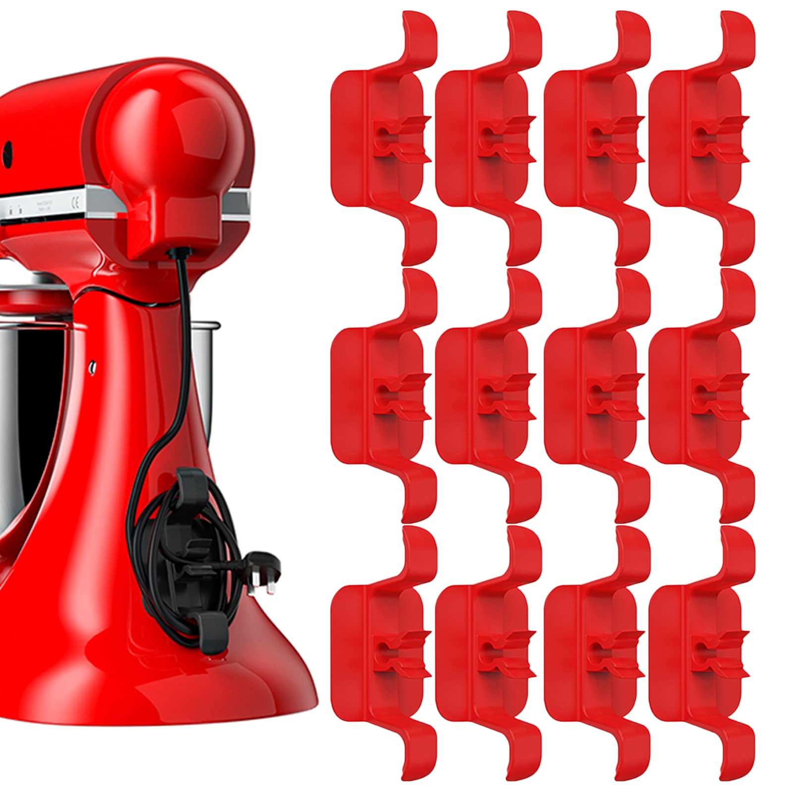 12Pcs Red Cord Holder for Kitchen Appliances - Shark Cord Organizer with Plug Holder for Blenders, Coffee Makers, Air Fryers | Perfect for Small Home Appliances & Kitchen Counter Organization