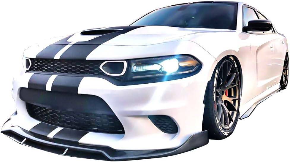 2015-2023 Dodge Charger SRT V2 Style Front Bumper Lip Kit - ABS Material 4-Piece Set Glossy Black - Aggressive Exterior Upgrade for Street Racing & Car Shows