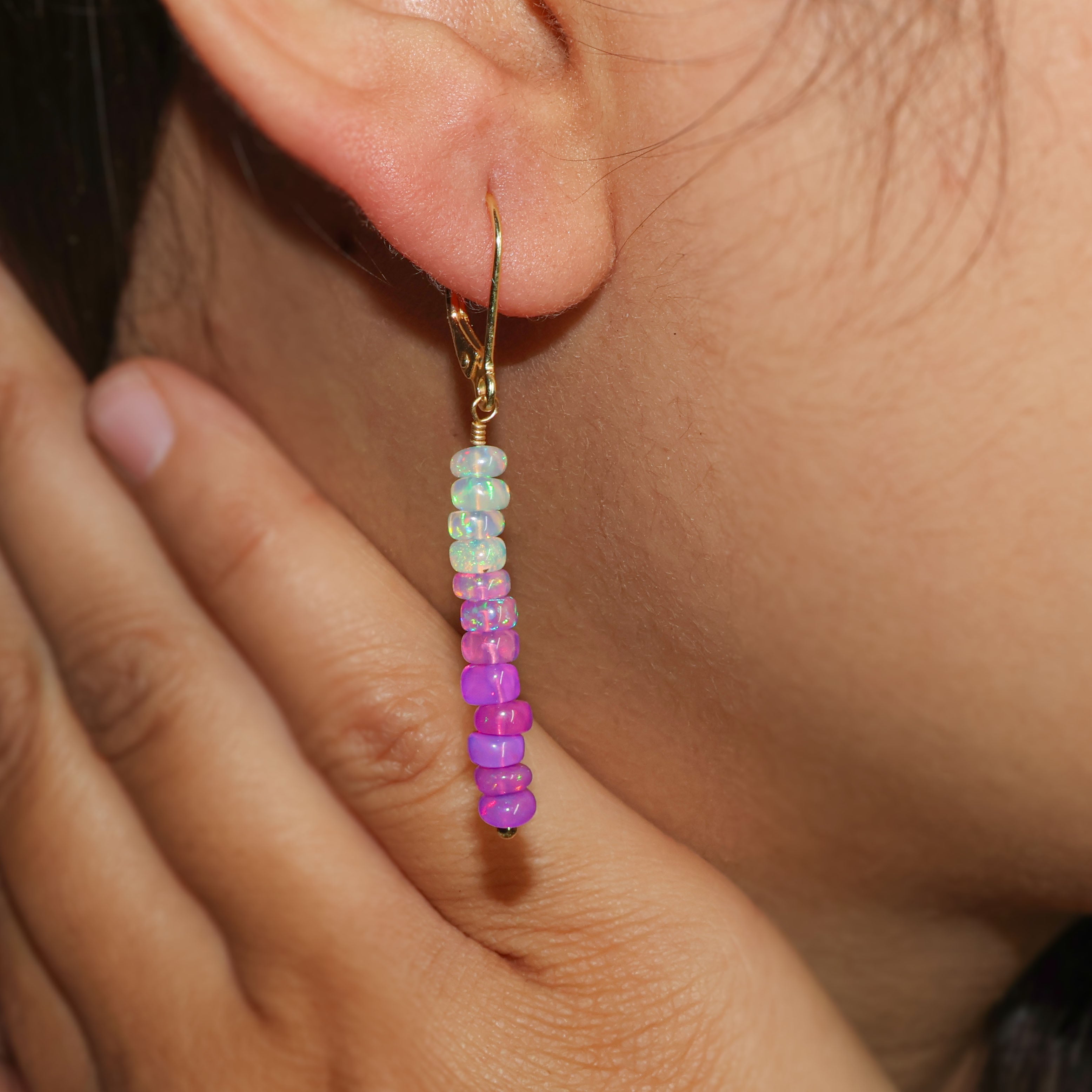Natural Purple Opal Linear Beaded Dangle Drop Earrings for Women | Handmade Boho Chic Jewelry | Perfect for Weddings, Parties & Everyday Wear