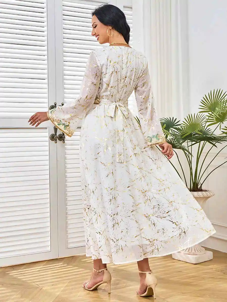 Elegant Eid Bronzing Kaftan Dress for Women - Party & Wedding Guest Outfit - Boho Maxi Dress with Embroidery - Perfect for Special Occasions, Festivals & Celebrations