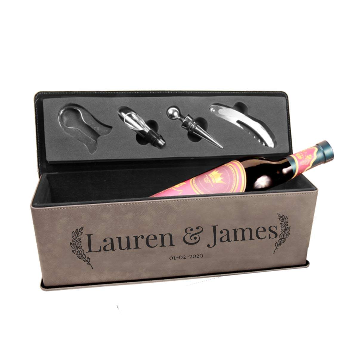 Personalized Leatherette Wine Gift Box with Corkscrew & Accessories - Perfect for Anniversary, Birthday & Housewarming Presents