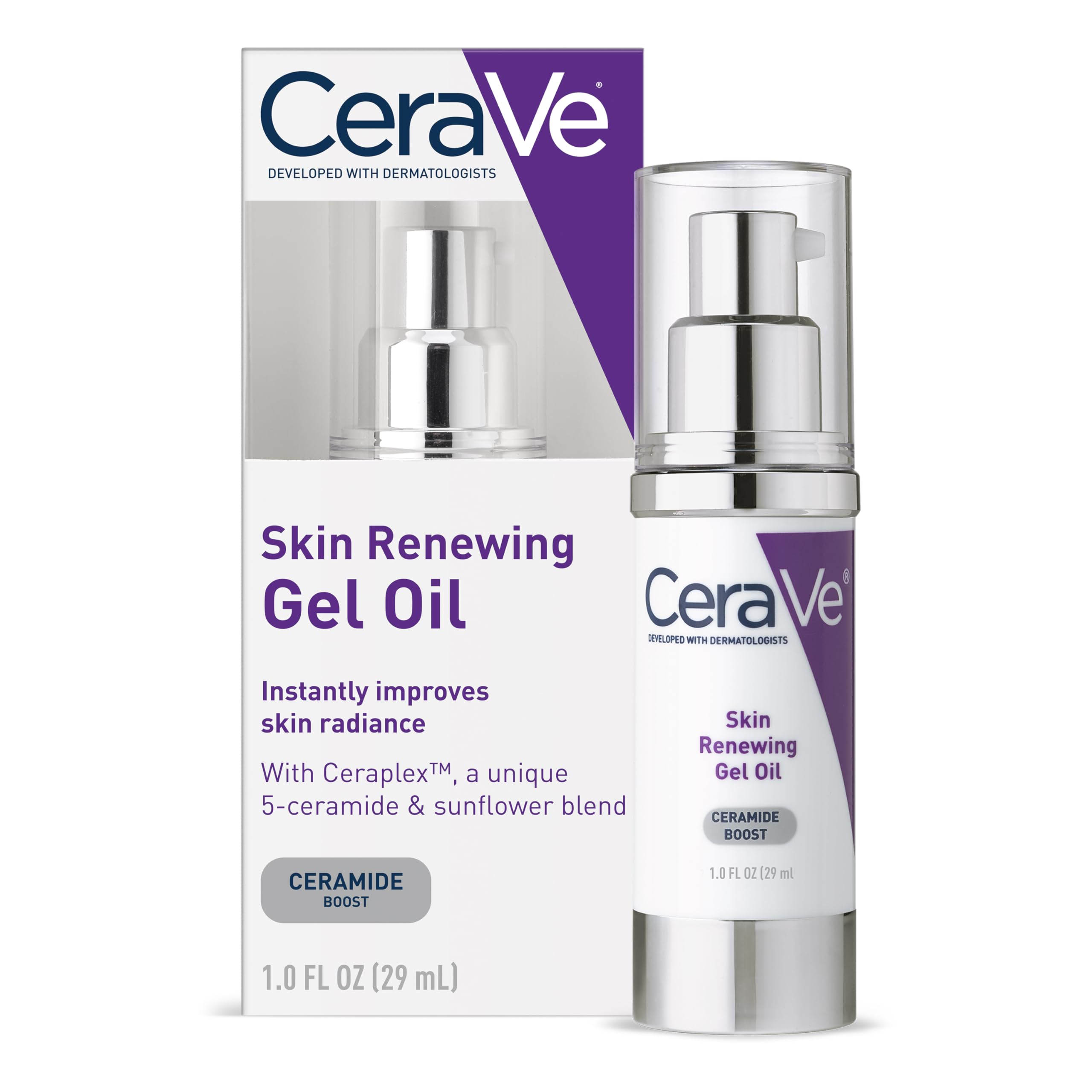 CeraVe Skin Renewing Gel Oil - Daily Hydrating Face Serum with Ceramides, Hyaluronic Acid & CeraPlex | Lightweight Gel Moisturizer for Dry Skin | Hydrates, Smooths & Renews Skin | Non-Greasy, Fragrance-Free, Non-Comedogenic (1 oz) | Perfect for Morning & Night Skincare Routine