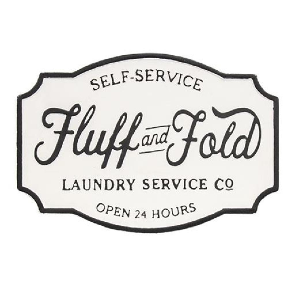 Fluff and Fold Laundry Co. Farmhouse Style Metal Wall Sign - Rustic Home Decor for Laundry Room, Kitchen or Country House
