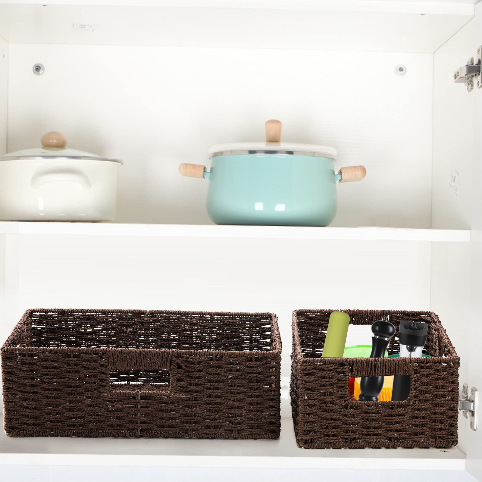 TOPZEA 2-Pack Brown Wicker Storage Baskets - Handwoven Paper Rope Shelf Organizer with Handle for Pantry, Kitchen, Bathroom & Coffee Bar | Perfect for Home Organization, Closet Storage & Decorative Shelving