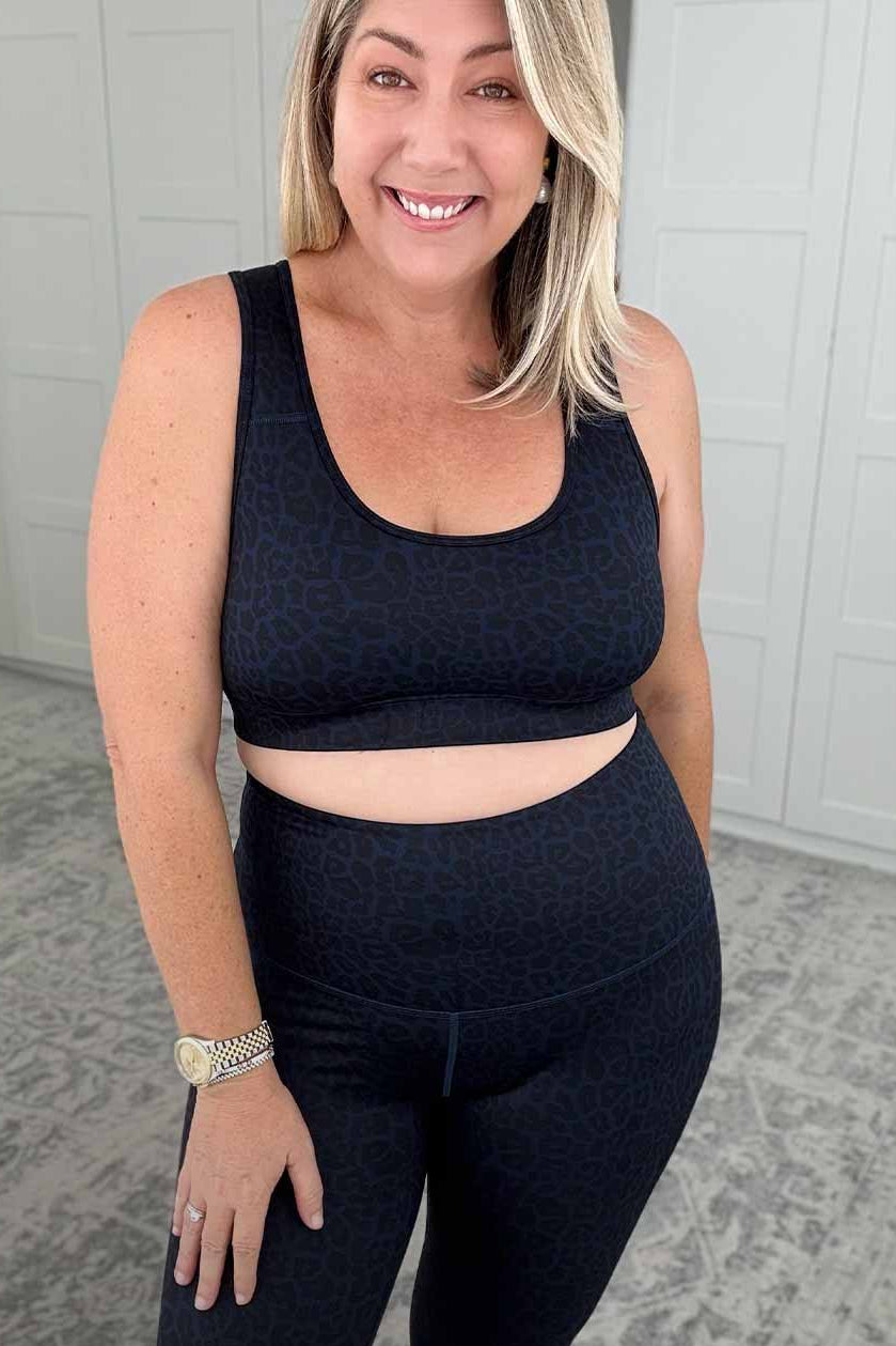 High Waist 7/8 Leggings for Women - Essential Workout & Yoga Pants in Navy Leopard Print - Perfect for Gym, Running, and Lounge Wear