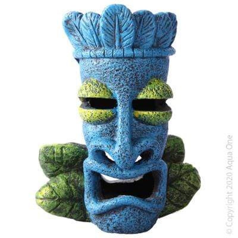 Aqua One Tiki Head Medium Size 11 x 6.5 x 14.5cm - Decorative Polynesian Style Resin Statue for Home, Garden, or Party Decor