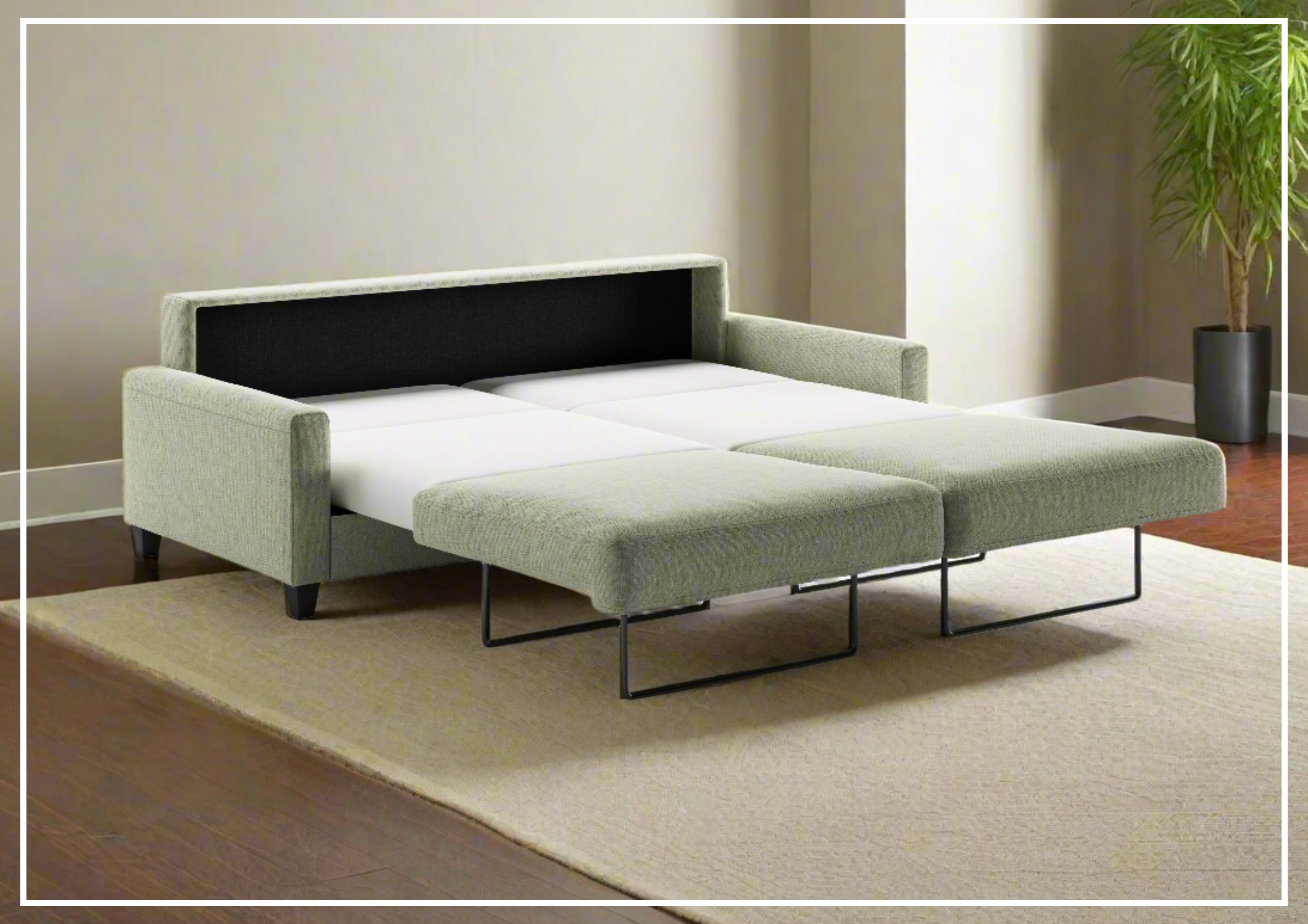 Luonto Nico Fabric King Sleeper Sofa with Nest Mechanism - Chrome or Wood Legs - Convertible Sofa Bed for Guest Room, Living Room, and Small Spaces
