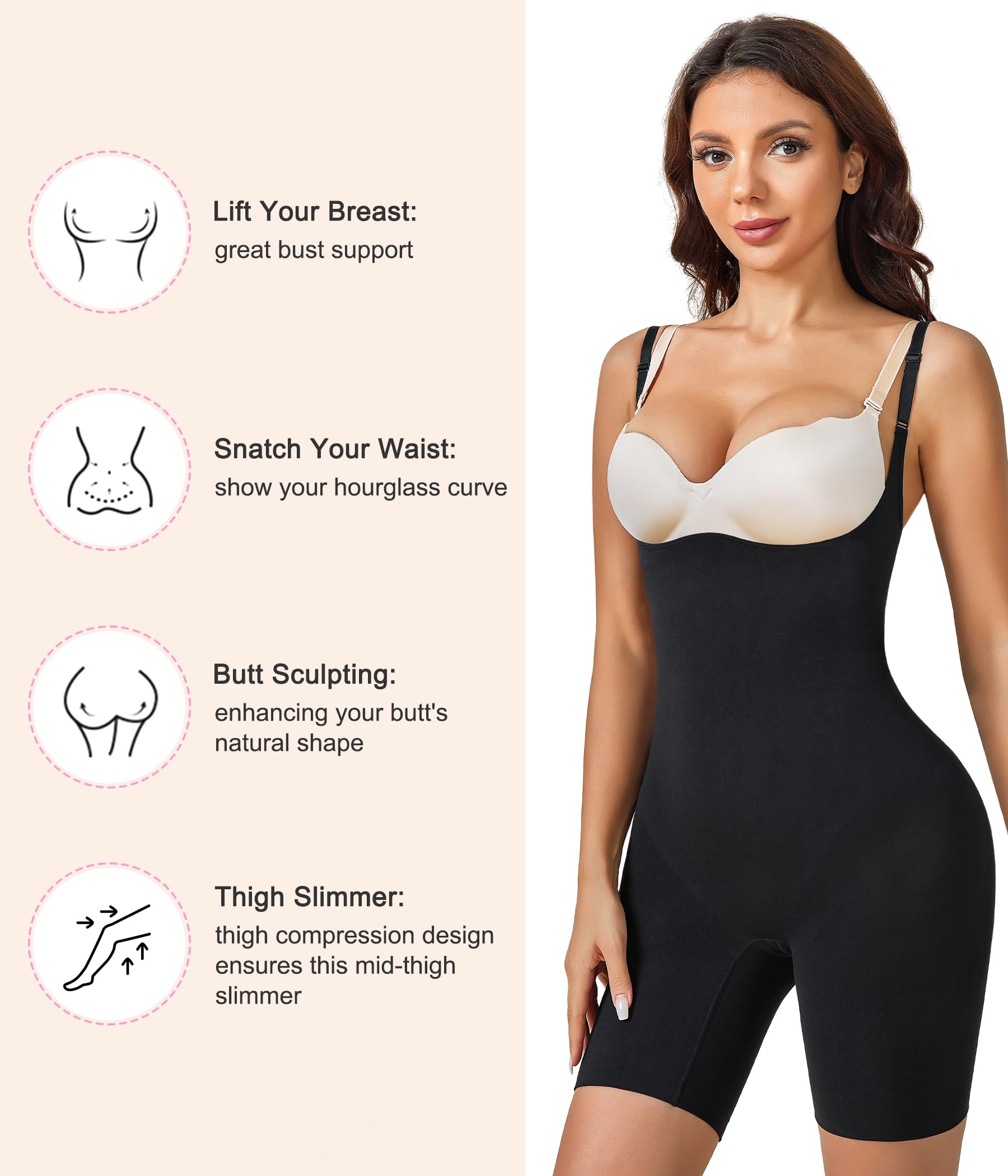 BRABIC Shapewear Bodysuit - Tummy Control Seamless Full Body Shaper with Compression, Mid Thigh Slimming Underwear for Women | Perfect for Everyday Wear, Special Occasions & Postpartum Recovery