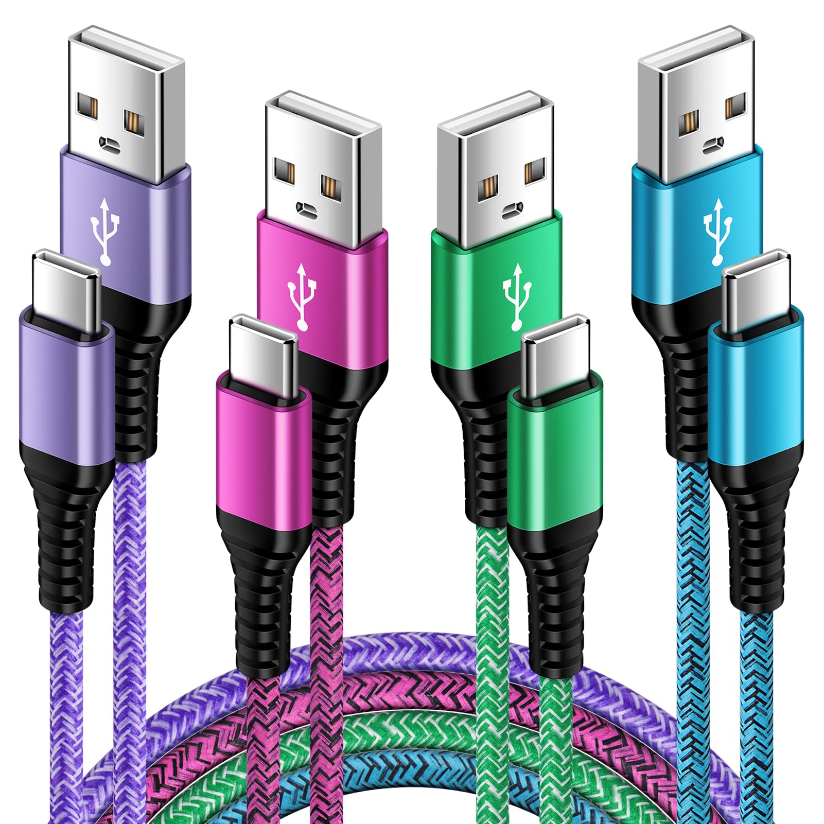 4-Pack USB C Fast Charging Cable for Samsung Galaxy - 6FT & 3FT (2 Each) - Type C Charger Cord Compatible with A16/A26/A36/A56/A15/A35/A55/A54/A53/A52s/S25/S24/S23/S22/S21/S20 FE - Perfect for Home, Office & Travel Charging