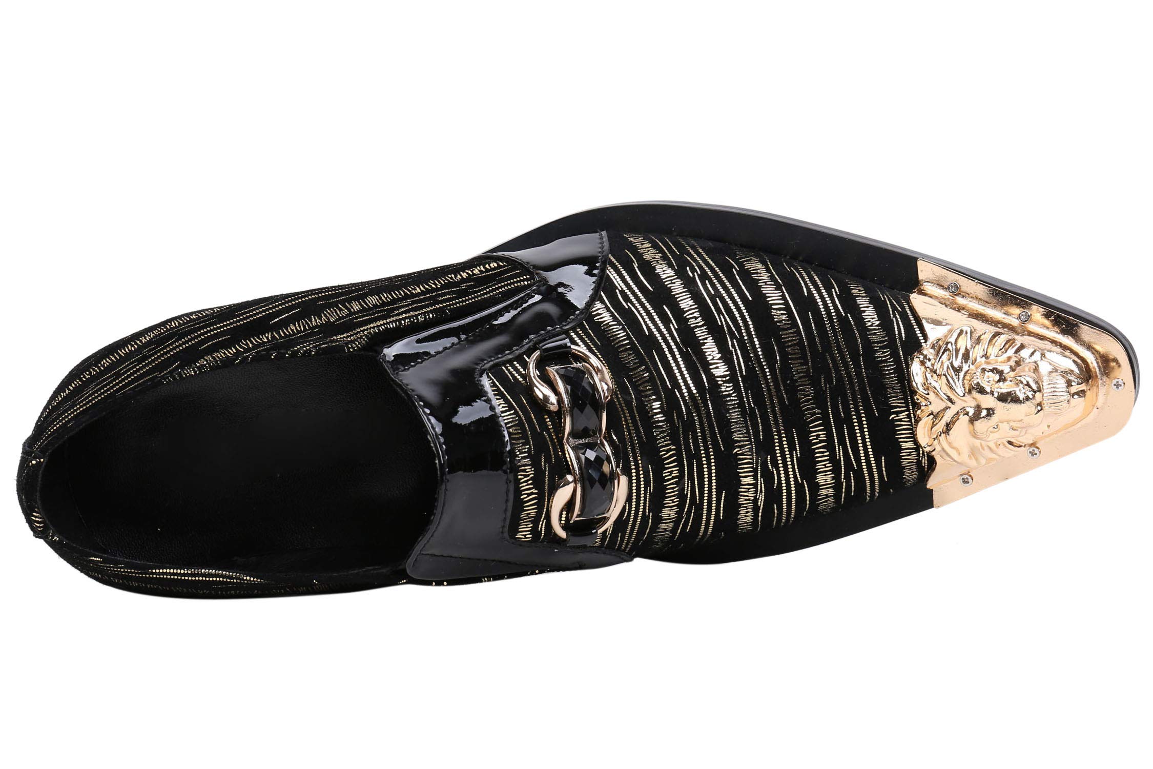 Santimon Men's Pointed Toe Loafers - Genuine Leather Dress Shoes with Rhinestone Buckle & Metal Tip for Western Style | Perfect for Weddings, Parties & Formal Occasions