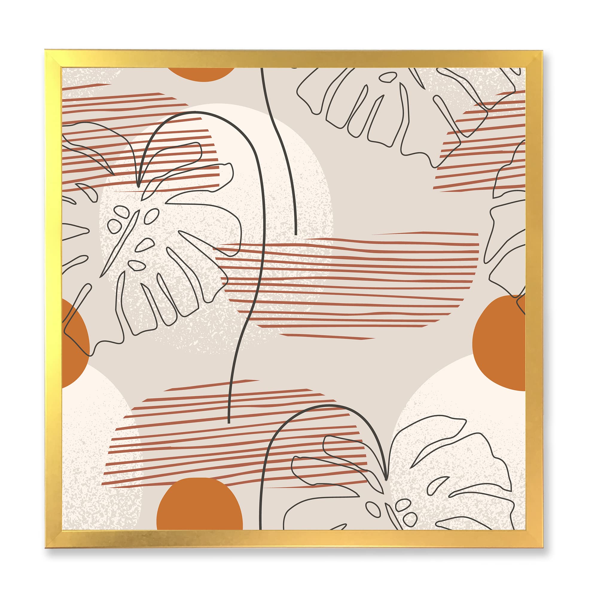 One Line Art Shapes & Abstract Monstera Leaf Modern Framed Wall Art - Minimalist Home Decor for Living Room, Bedroom & Office - Perfect Gift for Housewarming & Interior Design