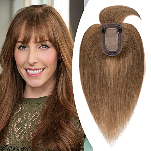 Clip in Human Hair Topper with Silk Base - Natural Looking Hairpiece for Thinning Hair - Perfect for Daily Wear, Special Occasions & Styling