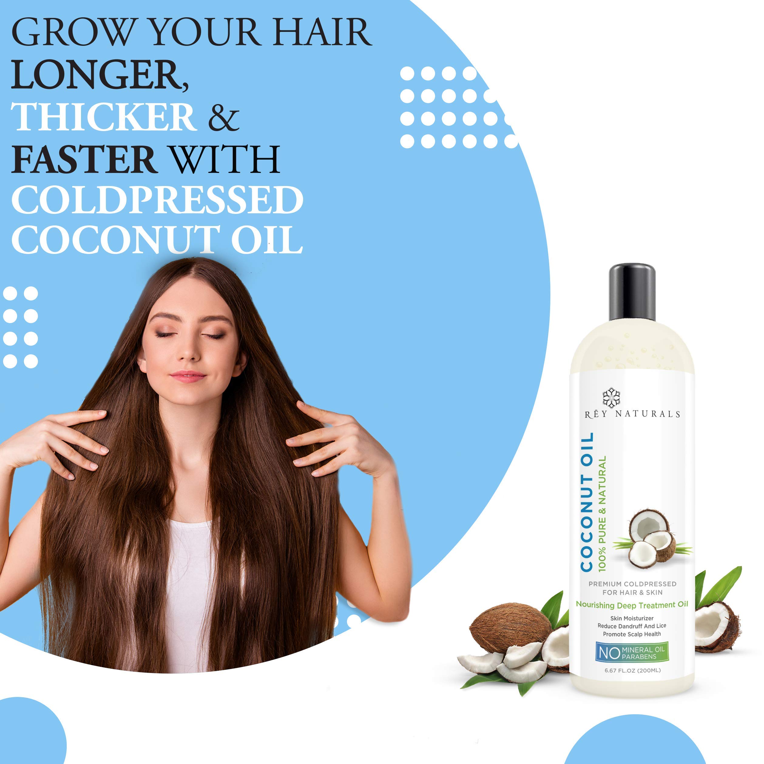Rey Naturals Sweet Almond Oil & Coconut Oil for Hydrated Hair & Dandruff Free Scalp - 200ml x 2 | Cold Pressed Hair Oil for Scalp Nourishment & Shiny Hair | Natural Hair Treatment for Men & Women | Perfect for Daily Hair Care & Scalp Massage