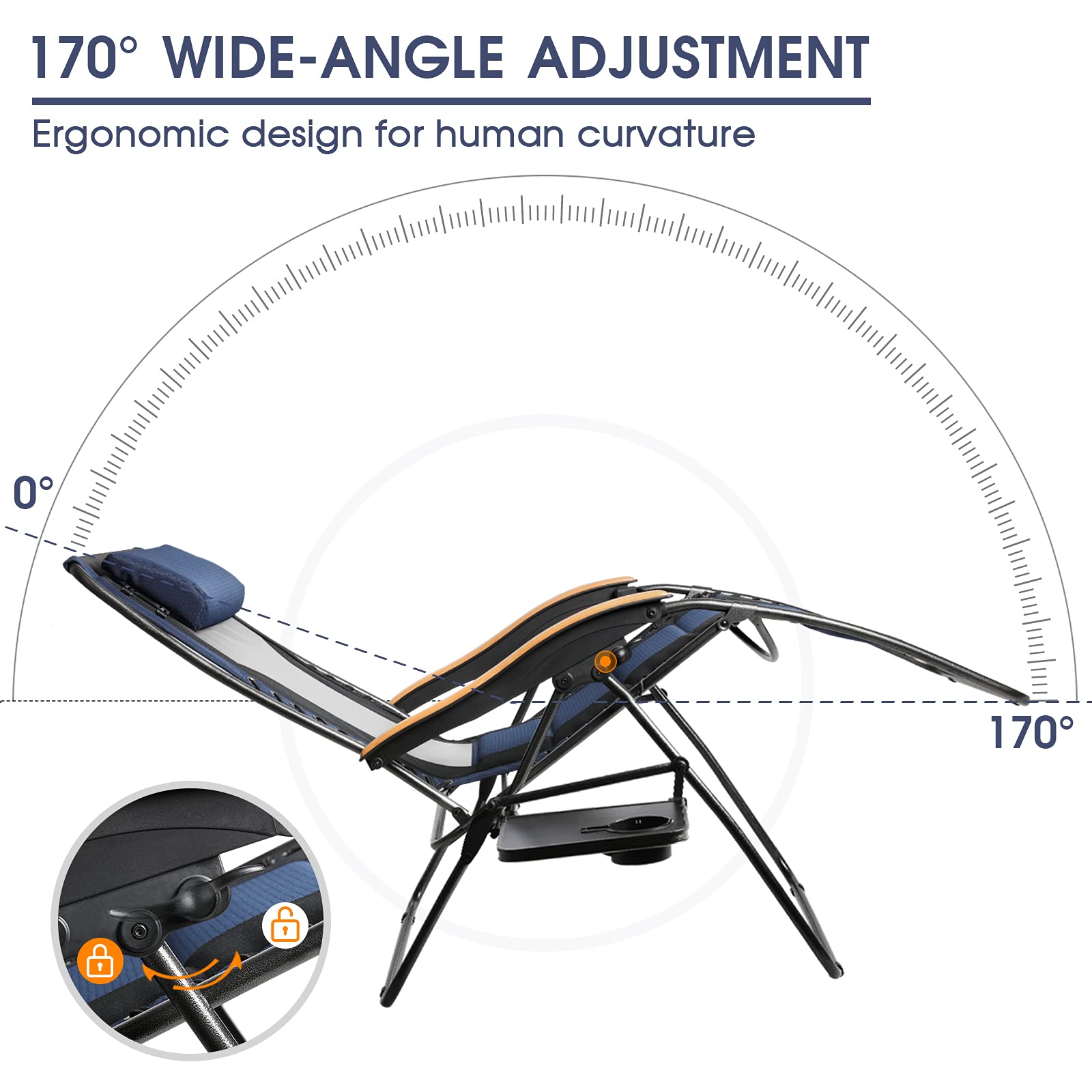 **XL Oversized Mesh Back Zero Gravity Reclining Patio Chair - Heavy Duty 350lbs Capacity, Padded Seat & Adjustable Pillows with Cup Holder - Foldable Lounge Chair for Poolside, Backyard, Lawn, or Beach Relaxation**