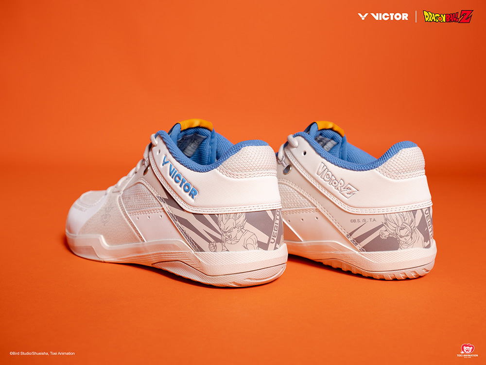 Victor x Dragon Ball Z DBZ Unisex Indoor Court Shoes - Bright White Sneakers for Anime Fans & Basketball Players - Perfect for Cosplay, Gym Workouts & Casual Wear