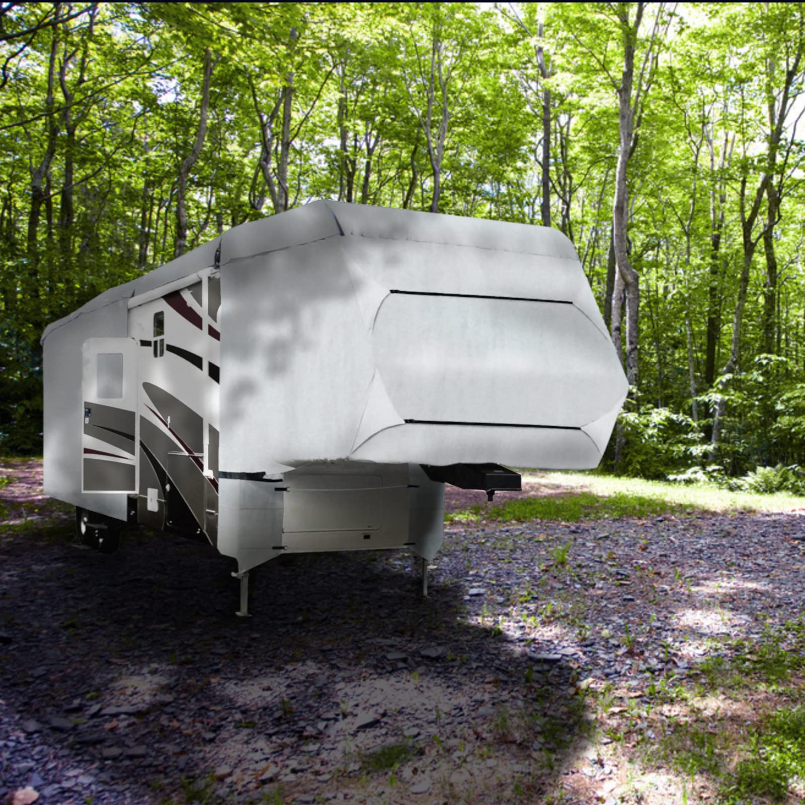 ShieldAll Ultimate Deluxe 5th Wheel RV Travel Trailer Camper Cover - Waterproof, UV Resistant Protection for 33' to 37' Length - Easy Zipper Access Door - Perfect for Outdoor Storage & Winter Protection