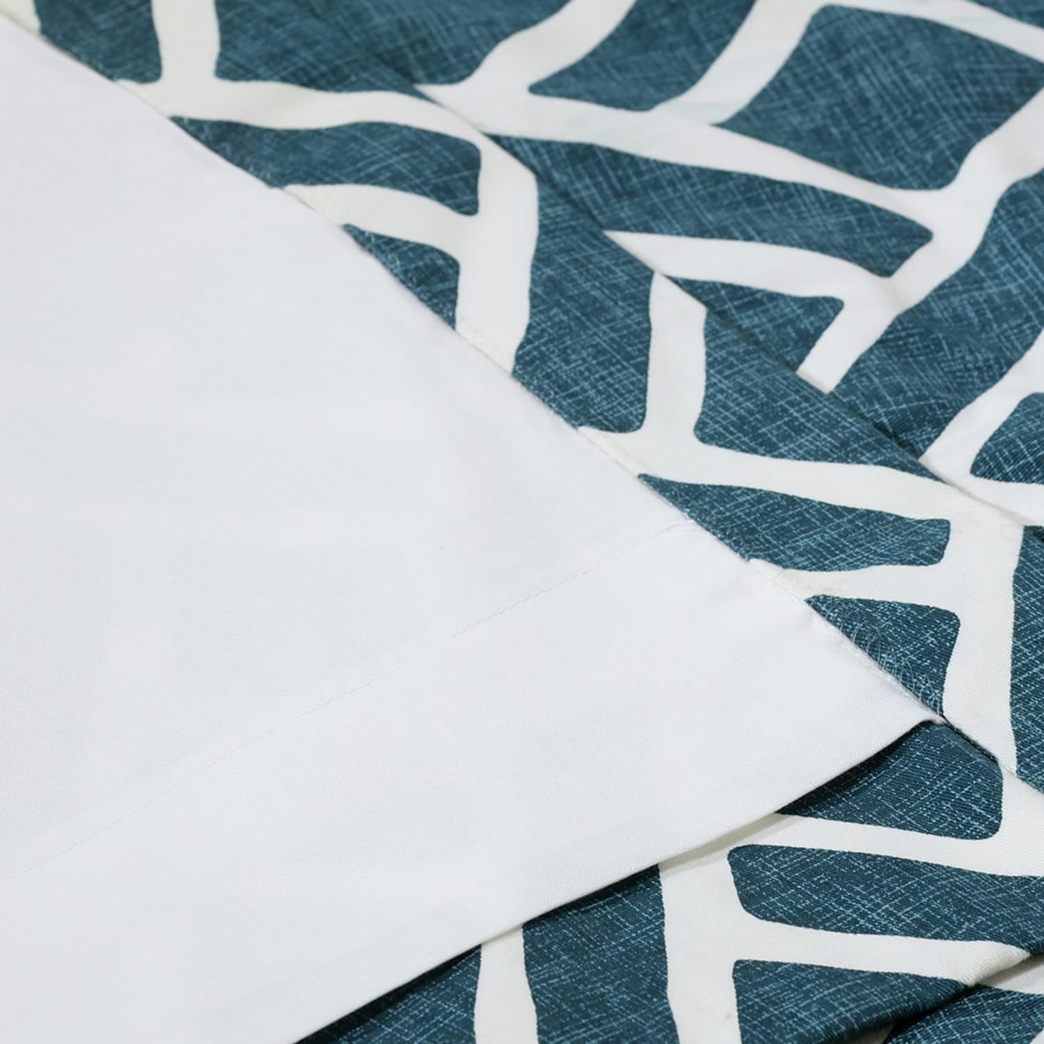 Martinique Blue Geometric Printed Cotton Room Darkening Curtains - Blackout Window Drapes for Bedroom, Living Room & Nursery - Noise Reducing & Light Blocking Home Decor
