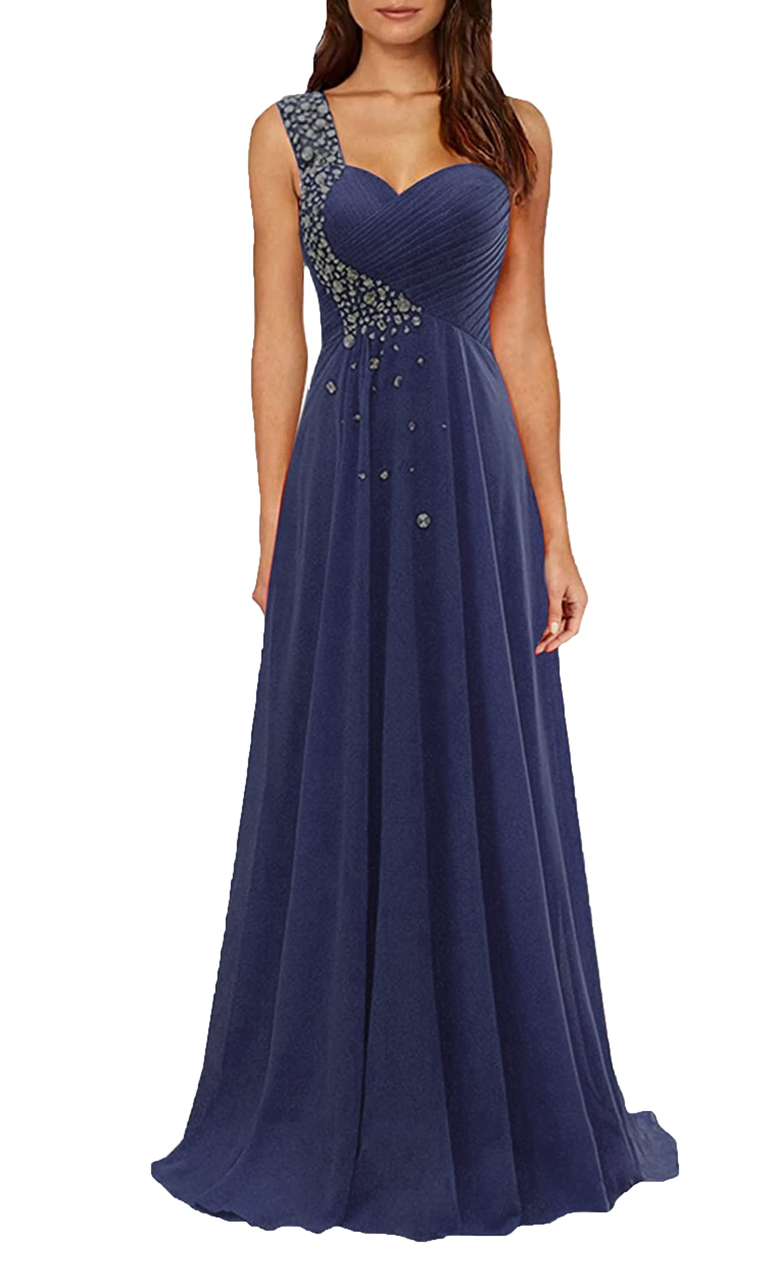 Elegant One Shoulder Chiffon Bridesmaid Dress with Crystal Beading - Long Formal Evening Gown for Weddings, Prom & Special Occasions