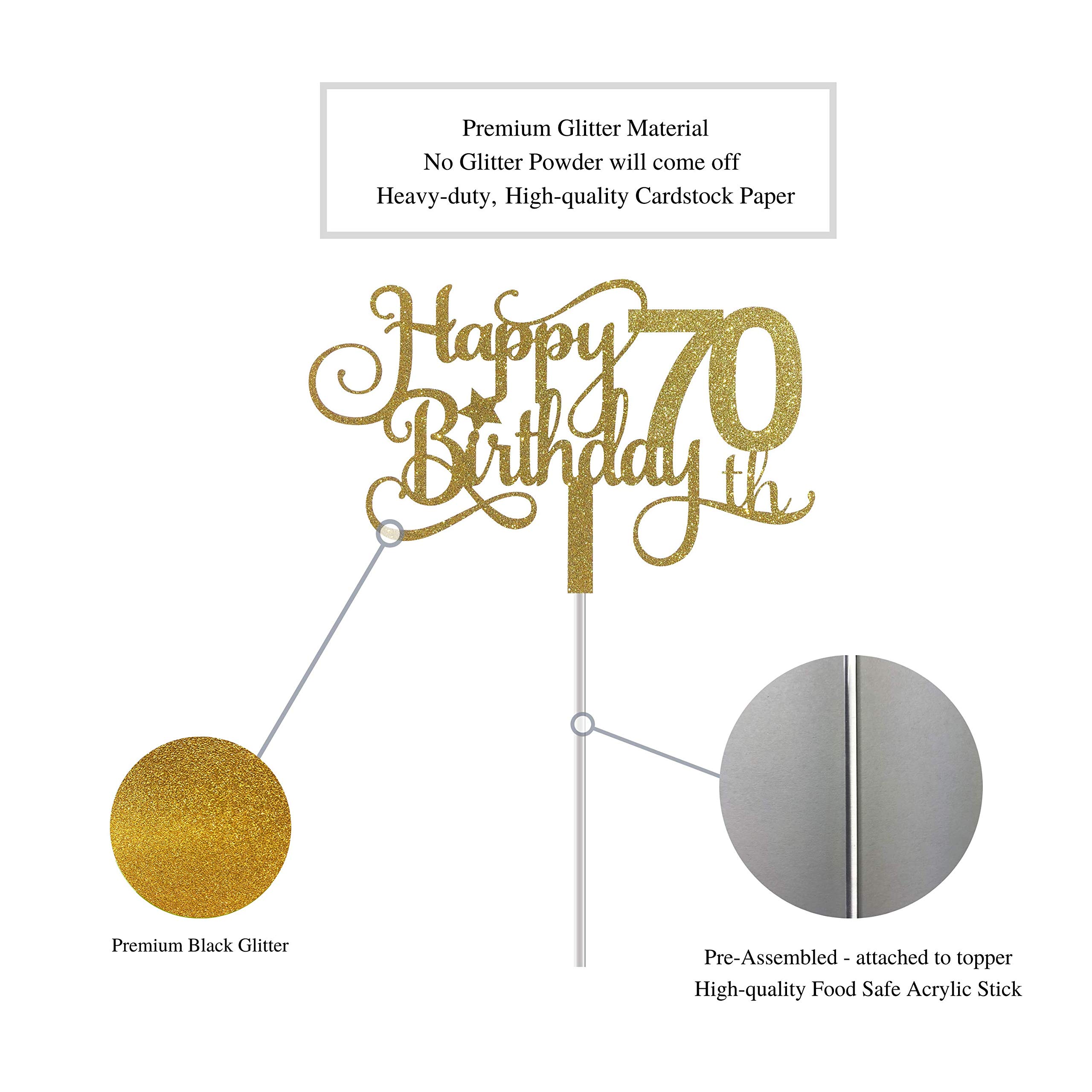 ALPHA K GG 70th Birthday Cake Topper - Happy 70th Birthday Decorations for Cake - Gold & Black Party Supplies - Perfect for Anniversary Celebrations & Retirement Parties
