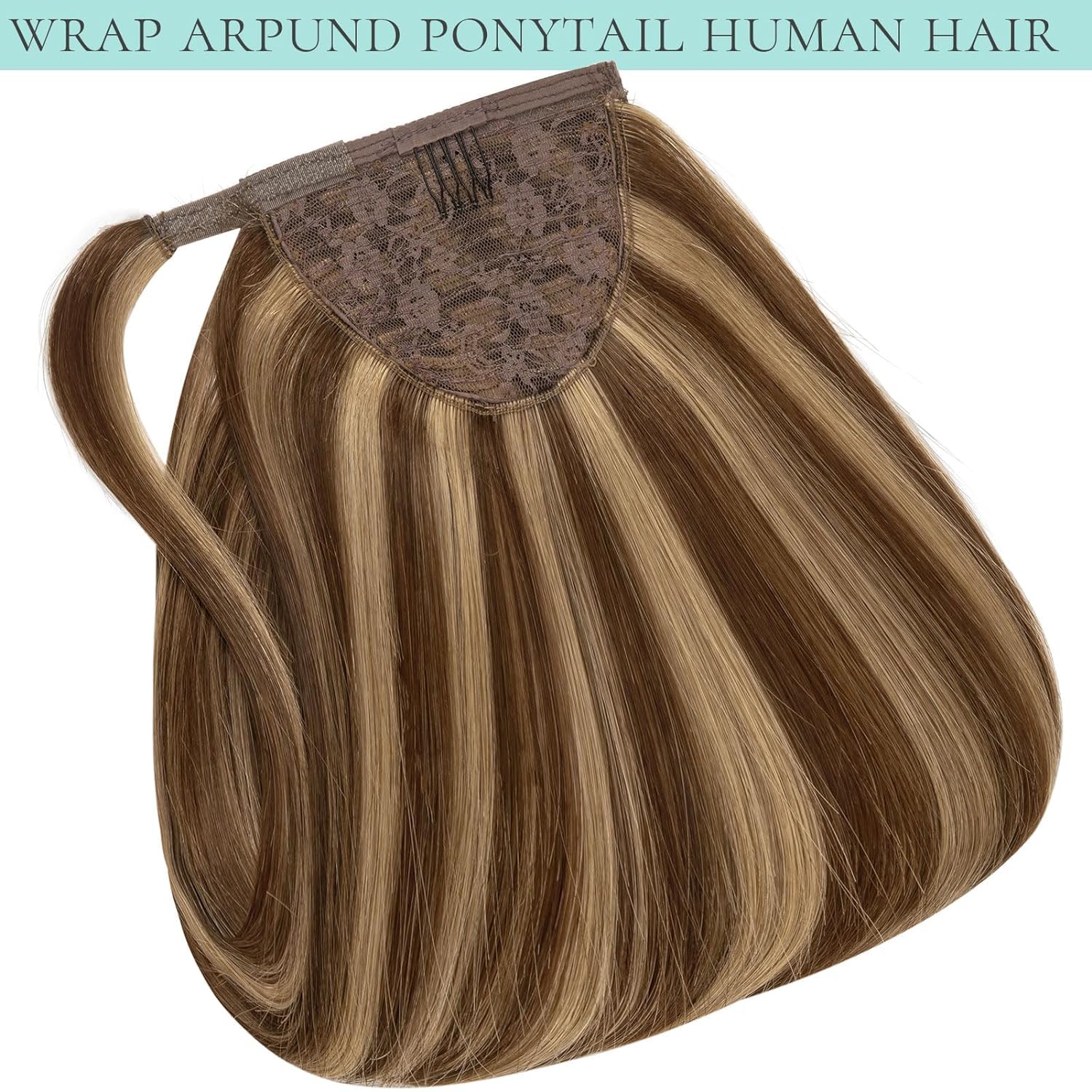 Loxxy 20 Inch Human Hair Ponytail Extensions - 90g Chocolate Brown Mixed Strawberry Blonde, Natural Hair Ponytail with Magic Paste for Women | Perfect for Parties, Weddings & Everyday Styling