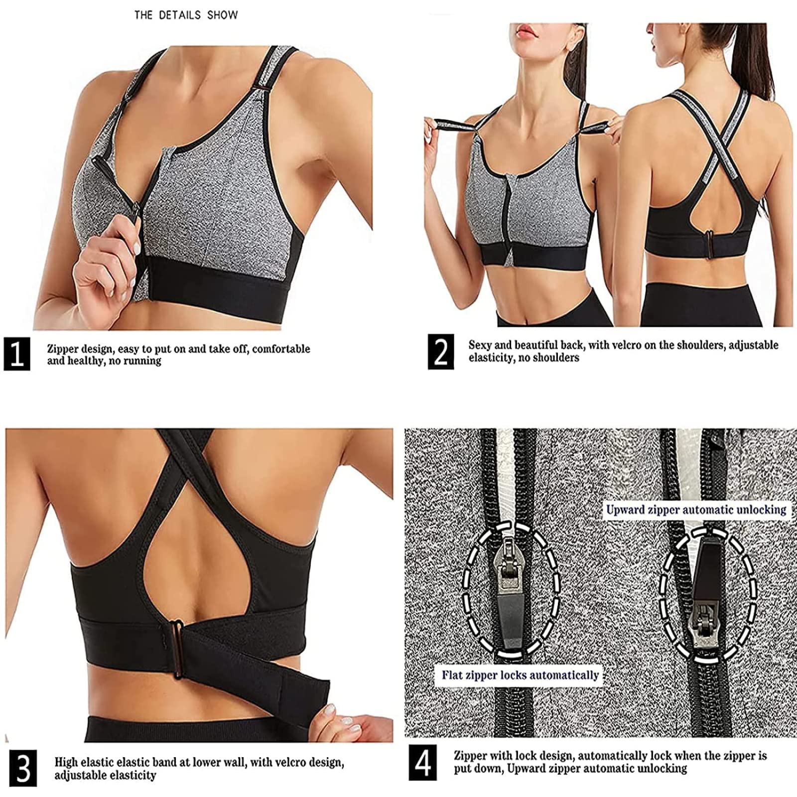 High Support Front Zip Sports Bra for Women - Adjustable Plus Size Workout Top, Sexy Supportive Yoga Bra for Running, Gym & Active Lifestyle