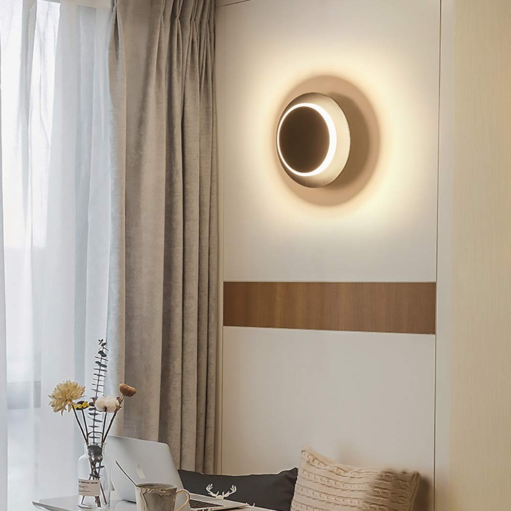 Modern LED Wall Sconce - Adjustable Acrylic Wall Light Fixture for Living Room, Bedroom, Hallway - Flexible Plate, Cool White Round Design (110-240V, 3000K-18W) - Perfect for Ambient Lighting in Home Decor and Commercial Spaces