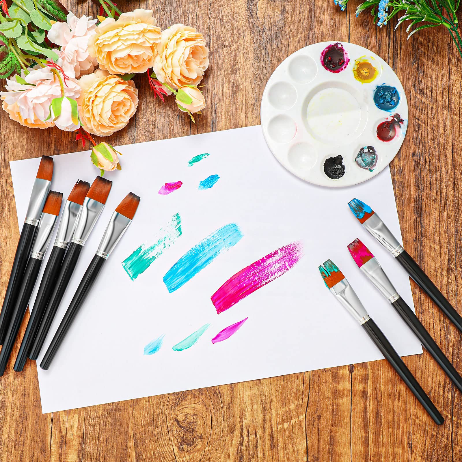Zonon 20-Piece Flat Paint Brushes Set - Professional Acrylic, Watercolor & Oil Painting Brushes for Canvas, Face & Detail Artwork (1 Inch, Black) - Perfect for Artists, Hobbyists & DIY Craft Projects