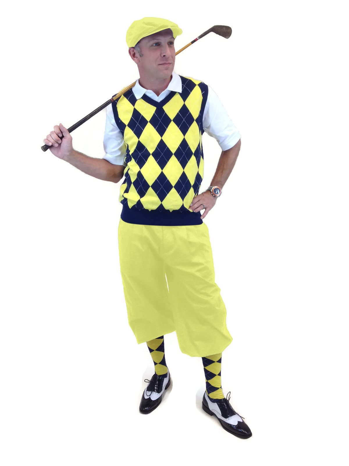 **Kings Cross Golf Knickers Outfit - Yellow & Navy - Comfortable & Stylish Golf Apparel for Men & Women - Perfect for Golf Course & Casual Wear**
