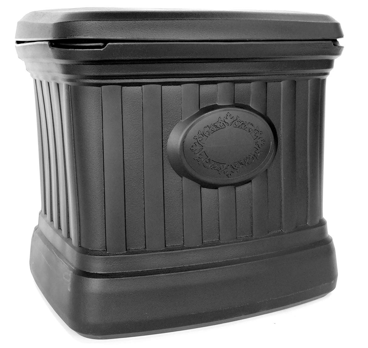FCMP Outdoor Storage Bin - Heavy Duty Deck Box for Salt, Sand & Outdoor Gear - Weatherproof Multi-Purpose Container for Porch, Patio & Entryway (SB120-BLK, Black) - Perfect for Seasonal Storage & Backyard Organization