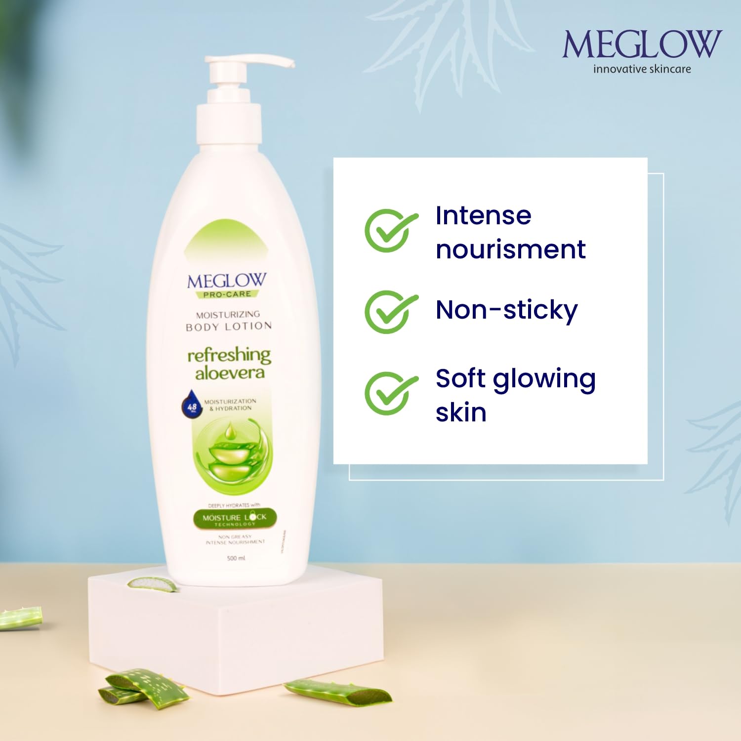 Meglow Pro-Care Moisturizing Body Lotion for Women & Men - 500ml Aloe Vera Enriched Hydrating Lotion for Dry Skin with 48-Hour Moisture Lock Technology | Perfect for Daily Use, After Shower & Winter Skin Care
