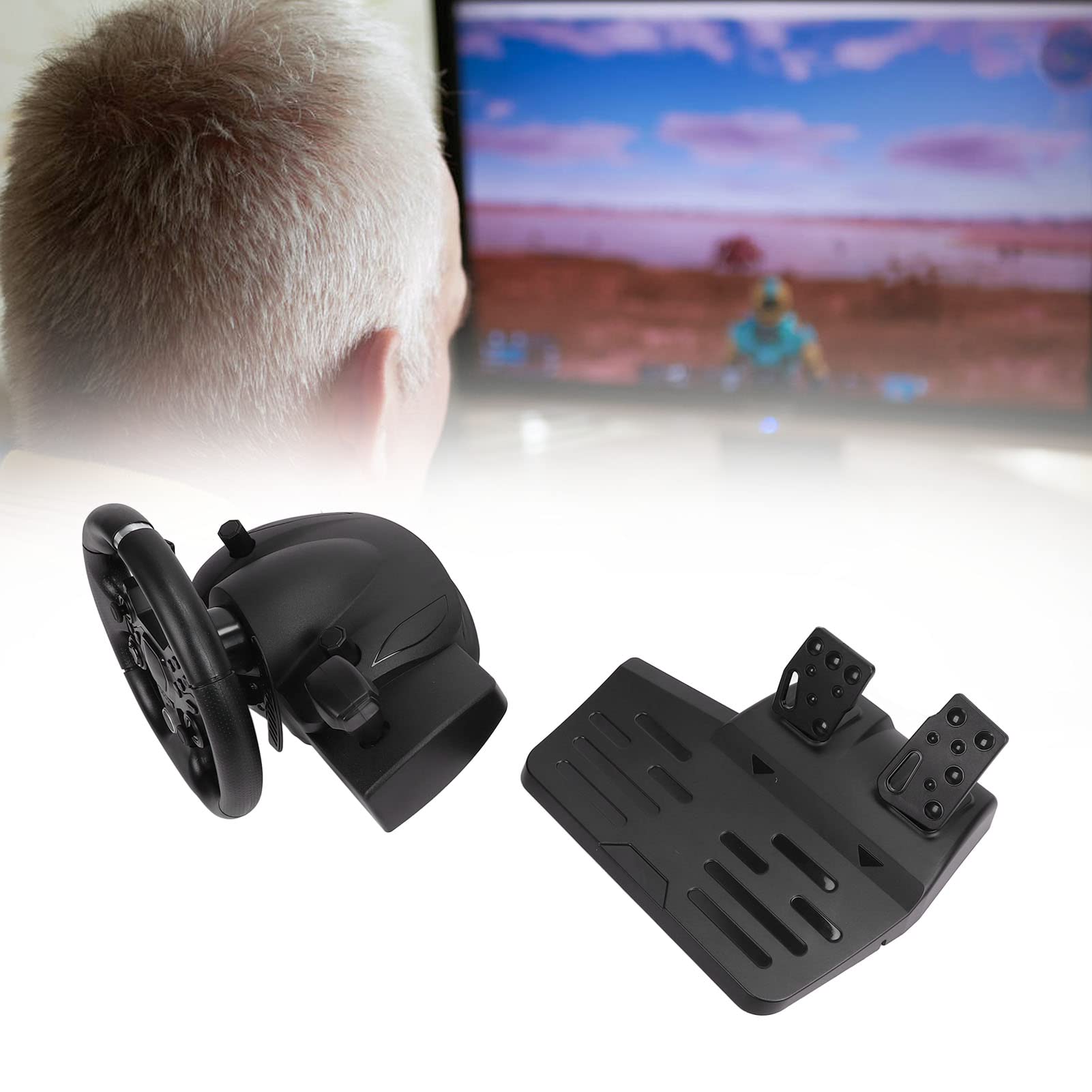 Annadue 270° Rotation Gaming Steering Wheel and Pedals for PC - USB Racing Wheel with 7-in-1 Controls | Perfect for Forza, Gran Turismo & Simulation Games