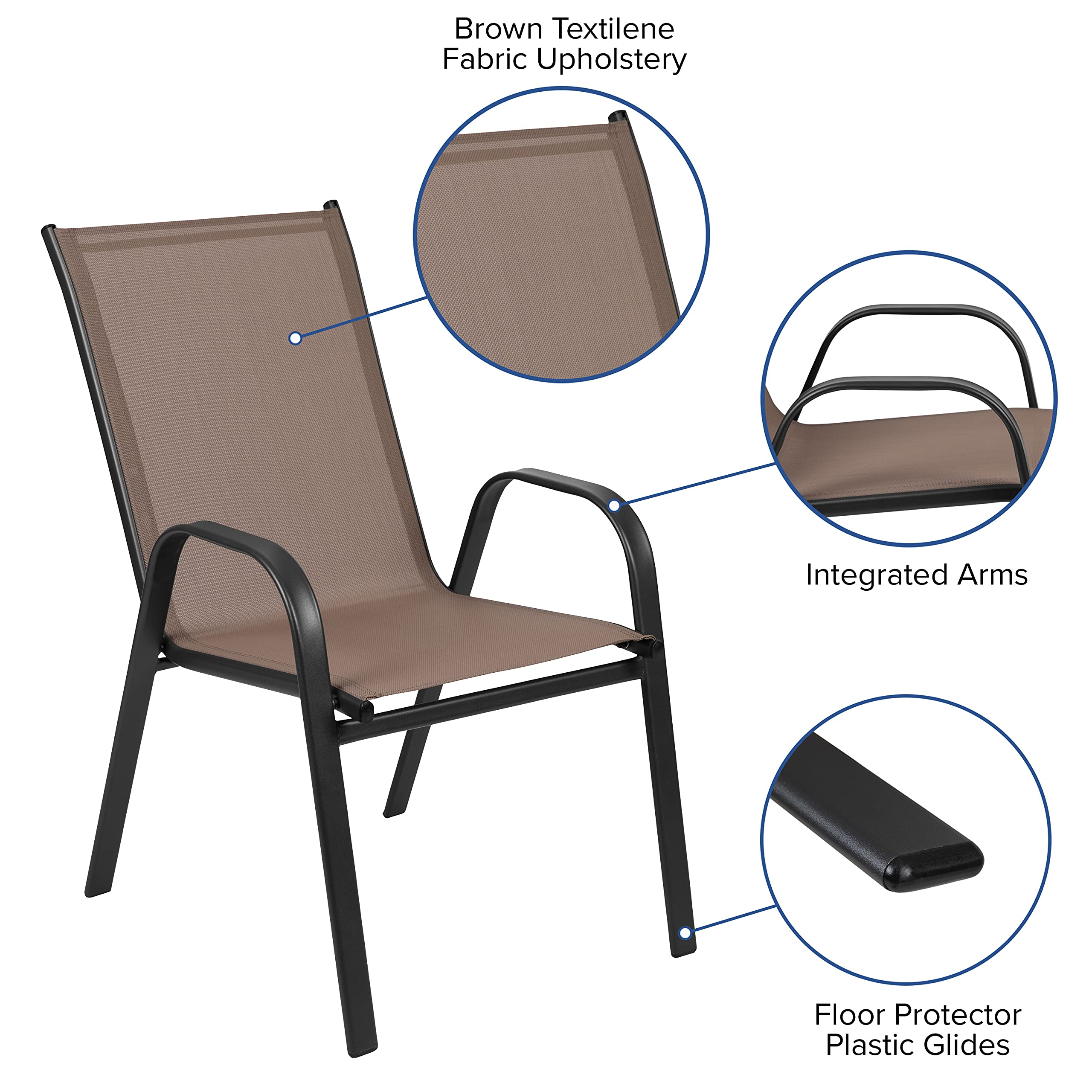 Flash Furniture Brazos 5-Piece Outdoor Patio Dining Set with 4 Brown Flex Comfort Stackable Chairs & 31.5